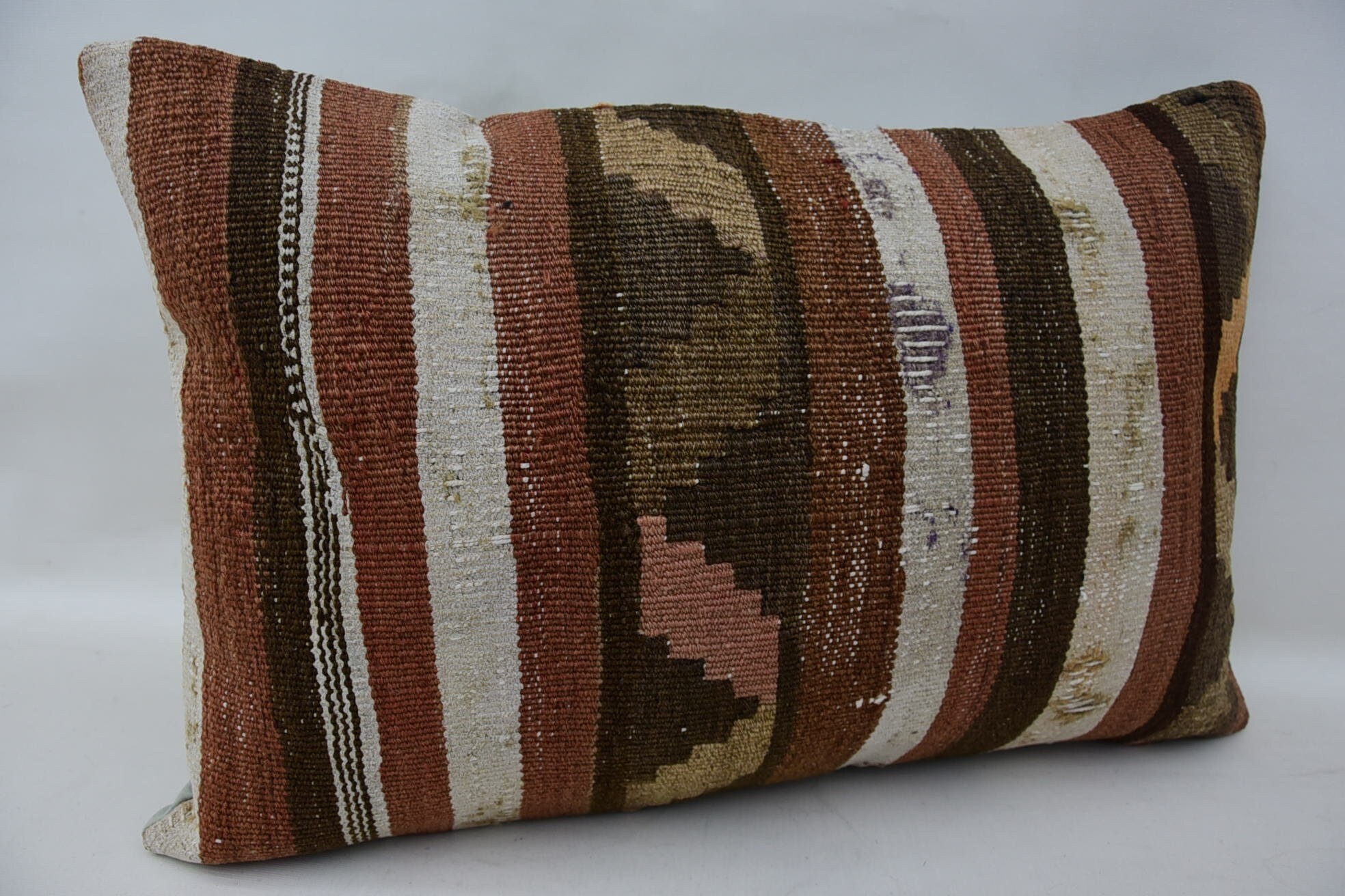 Boho Pillow Sham Cover, Pillow for Sofa, Muted Pillow, 16"x24" Brown Cushion Cover, Turkish Kilim Pillow, Ethnic Throw Pillow Case