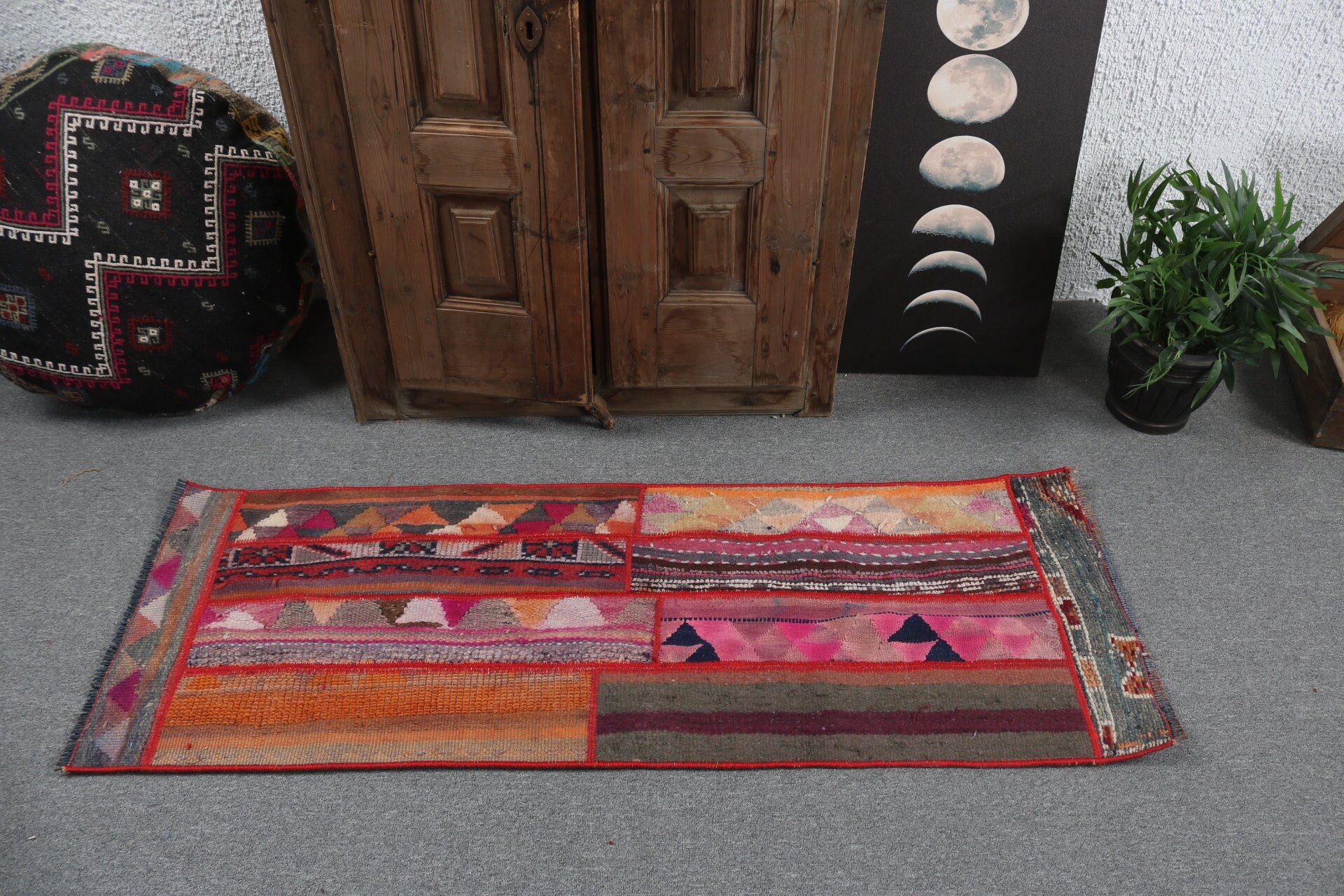 Vintage Halı, 1.8x5 ft Küçük Halılar, Lüks Halı, Türk Halıları, Pembe Yatak Odası Halısı, Oushak Halıları, Küçük Boho Halısı, Yatak Odası Halıları, Banyo Halıları