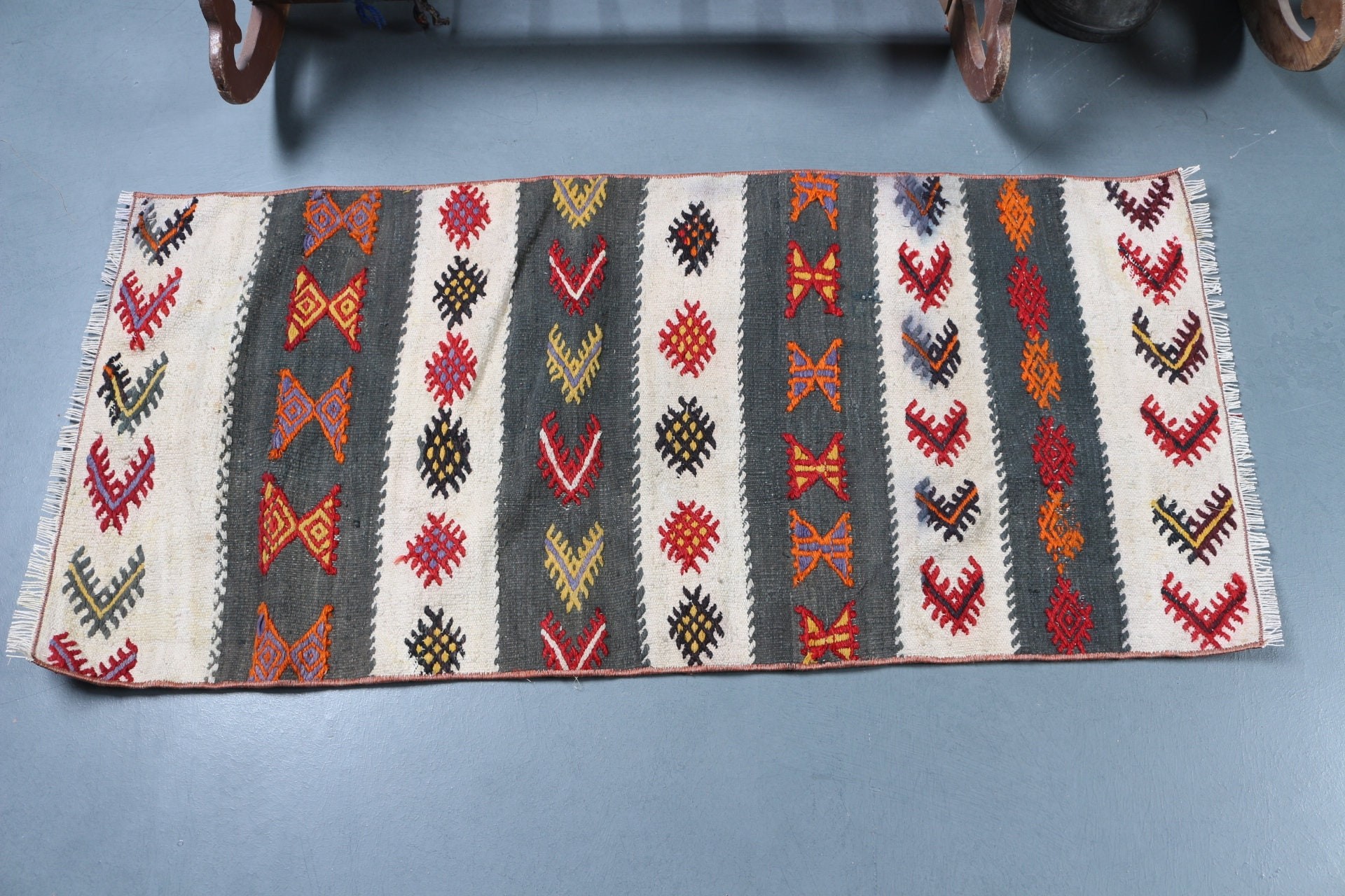 Kilim, Türk Halıları, Yer Halıları, 2.1x4.4 ft Küçük Halı, Vintage Halı, Giriş Halısı, Yatak Odası Halısı, Bej Yer Halısı, Kapı Paspası Halıları, Etnik Halı