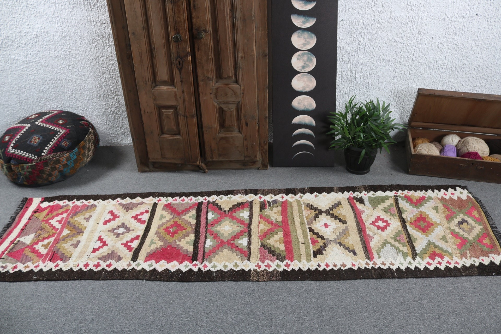 Wool Rug Runner Rugs, Kitchen Rugs, Geometric Rug, 2.3x8.5 ft Runner Rug, Vintage Rugs, Turkish Rugs, Moroccan Rug, Beige Handwoven Rugs