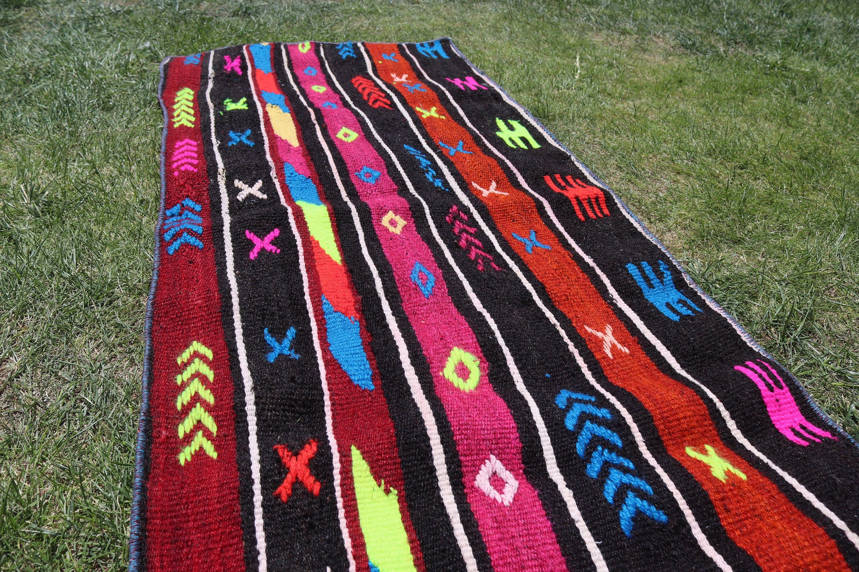 Turkish Rugs, Car Mat Rug, Antique Rugs, Modern Rug, Door Mat Rug, Kilim, Black Boho Rug, Vintage Rugs, Outdoor Rugs, 2.2x5 ft Small Rug