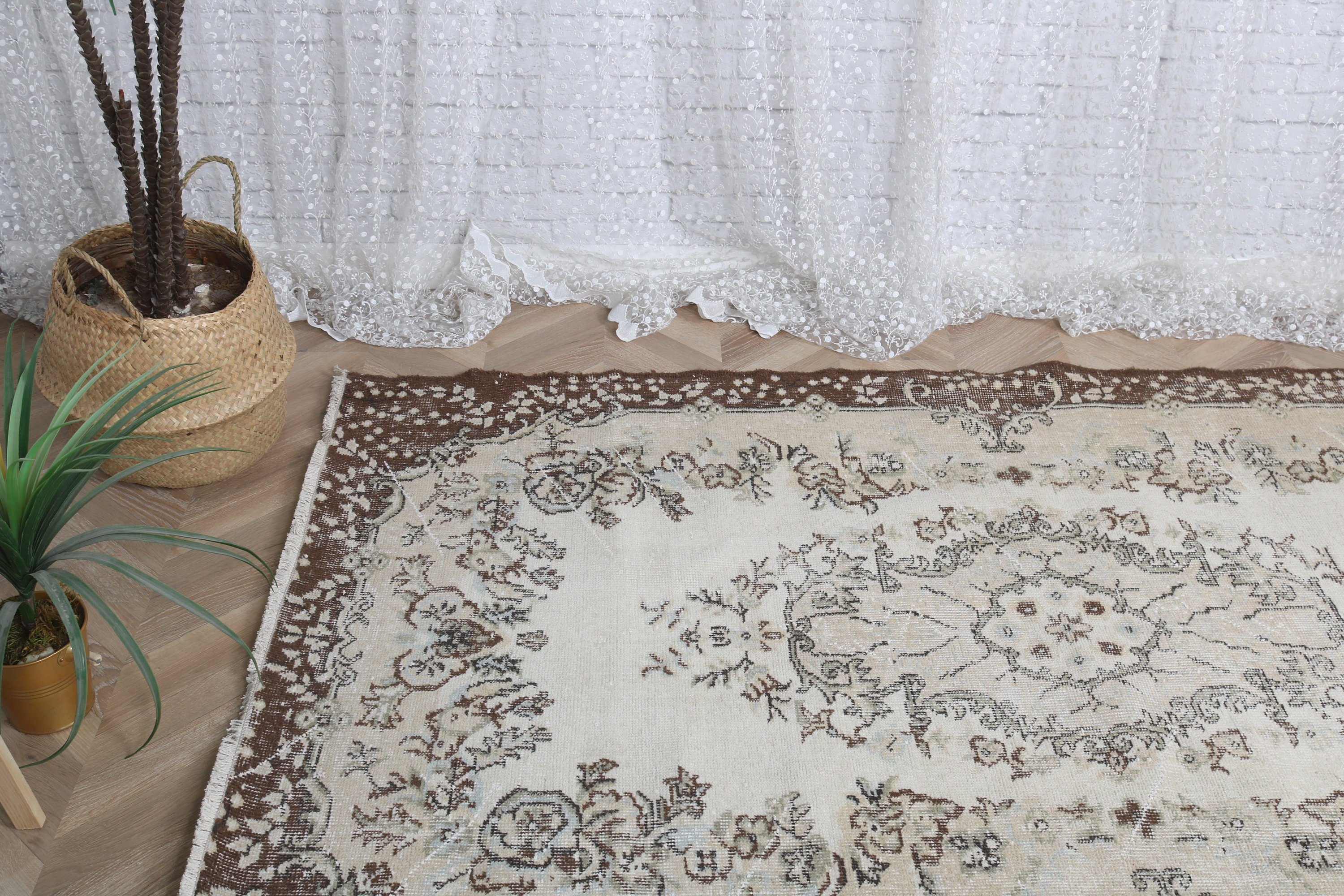 Oturma Odası Halıları, Aztek Halısı, Yatak Odası Halıları, Vintage Halı, 4x6,8 ft Alan Halısı, Boho Alan Halısı, Bej Geometrik Halılar, El Dokuma Halı, Türk Halıları