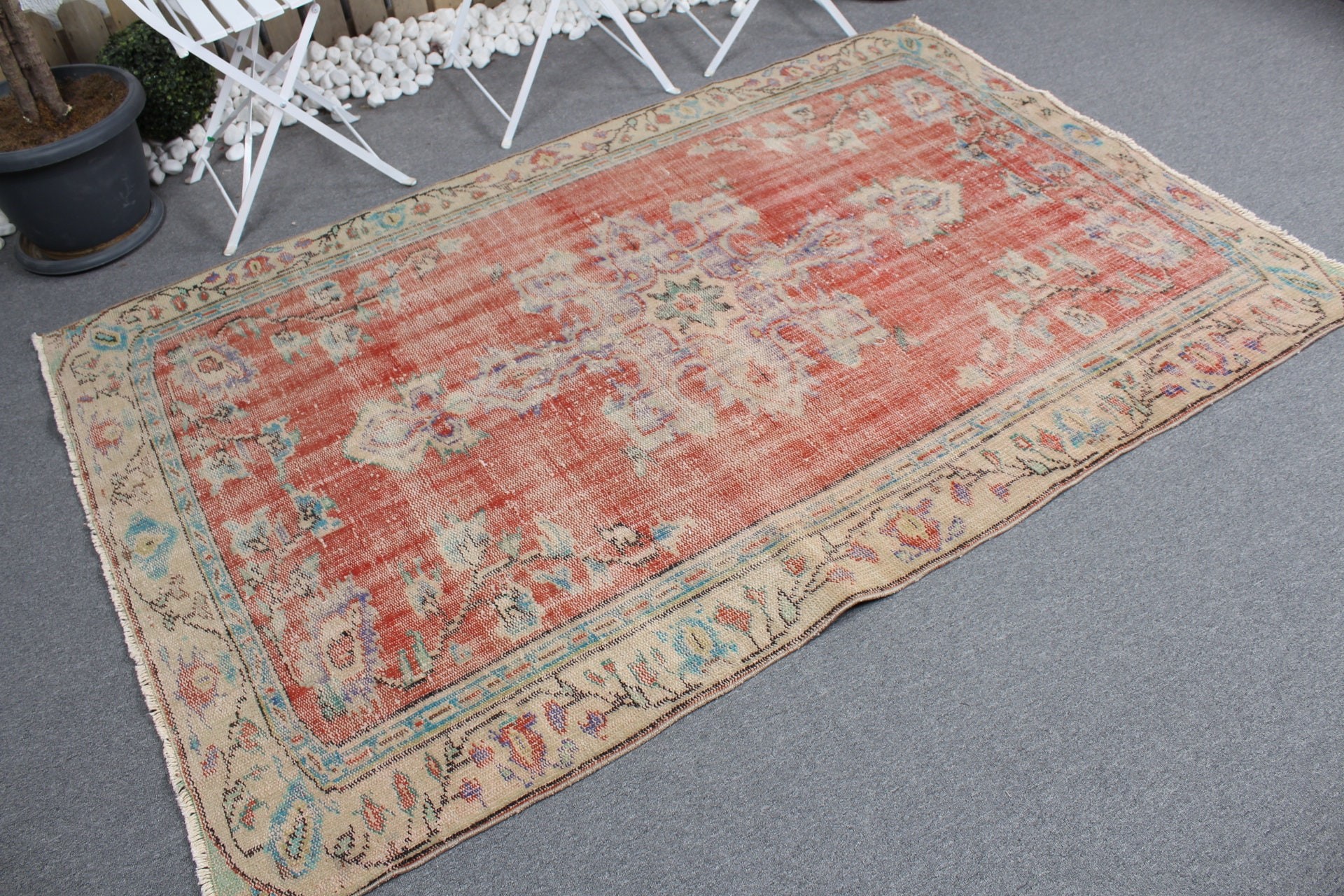 Floor Rugs, Turkish Rug, Red Oriental Rug, Bedroom Rug, Dining Room Rug, Rugs for Dining Room, 4.7x7 ft Area Rug, Oushak Rug, Vintage Rugs