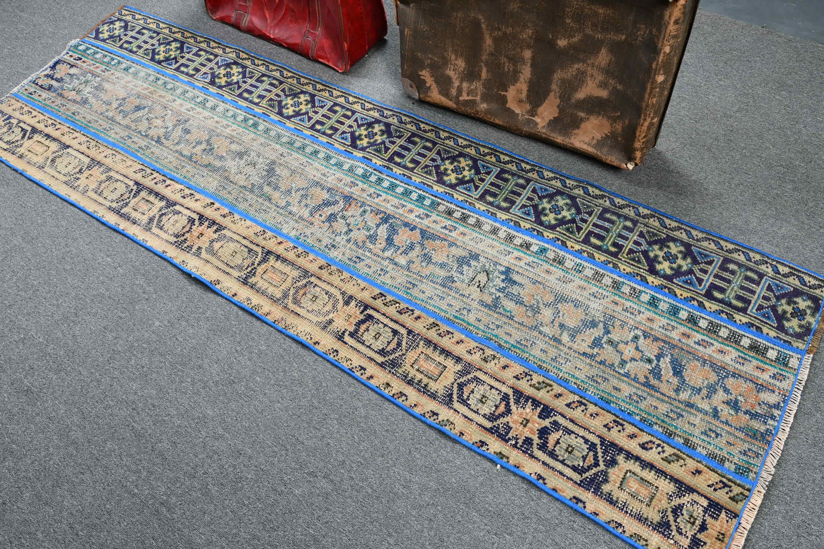 Blue Anatolian Rugs, Old Rug, Kitchen Rugs, 2.4x7.7 ft Runner Rugs, Vintage Rug, Anatolian Rugs, Bedroom Rug, Rugs for Stair, Turkish Rugs