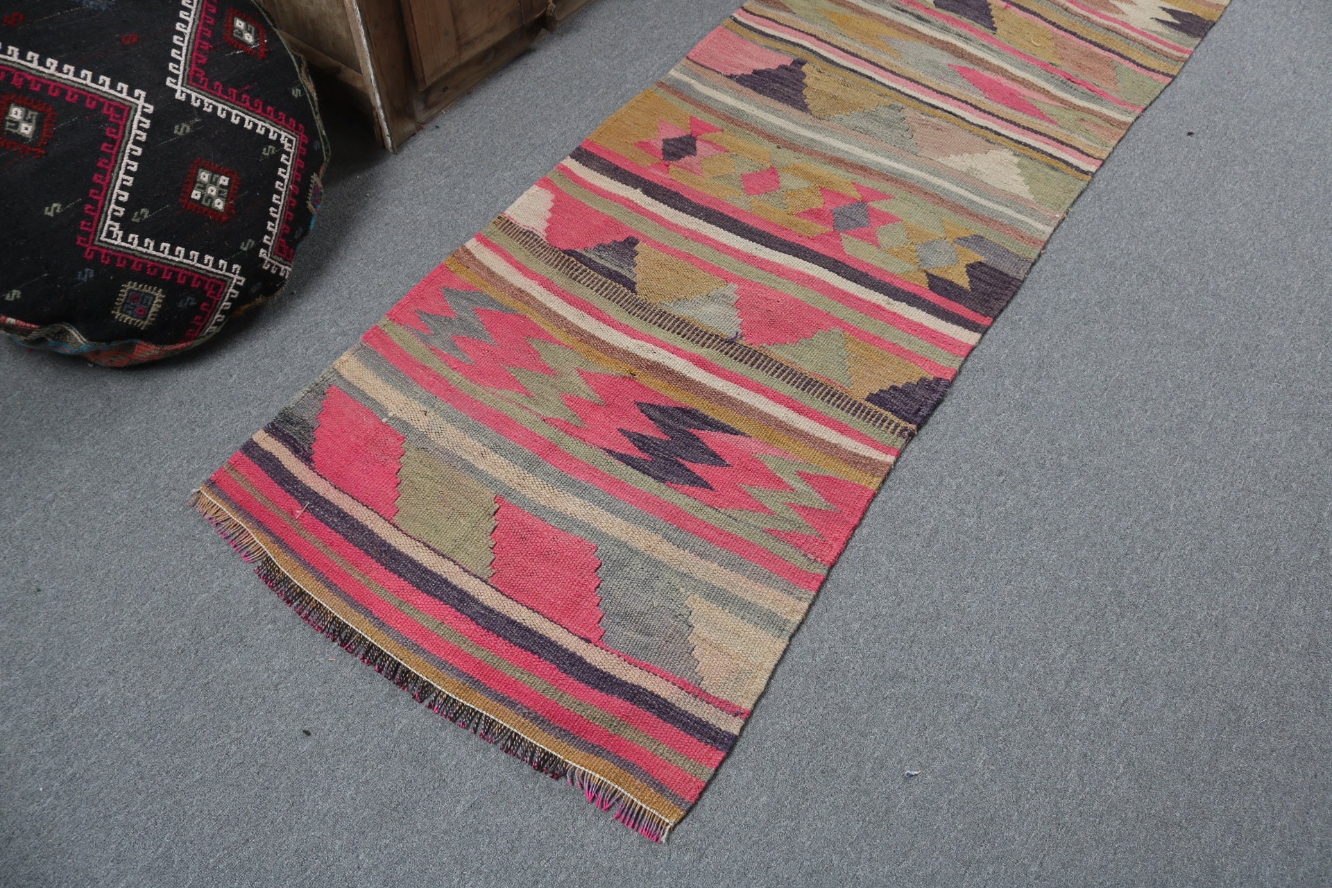 Havalı Halı, Türk Halıları, Kilim, 2.6x9.6 ft Runner Halıları, Beni Ourain Runner Halısı, Boho Halısı, Vintage Halılar, El Dokuma Halı, Pembe Ev Dekor Halısı