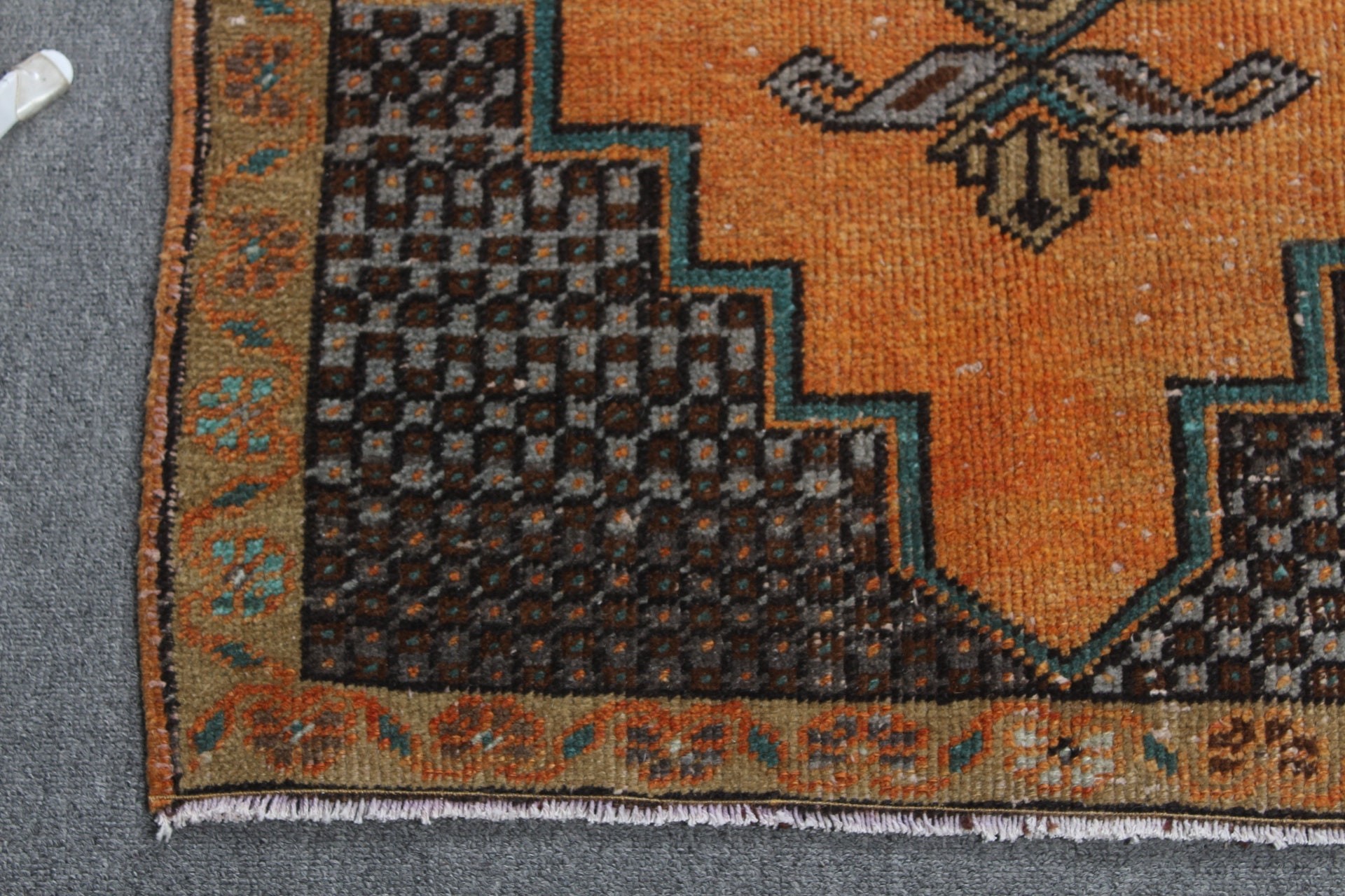 Araba Paspas Halısı, Sessiz Halı, 2,5x3,8 ft Küçük Halı, Giriş Halıları, Oushak Halıları, Turuncu Antika Halılar, Vintage Halılar, Türk Halıları