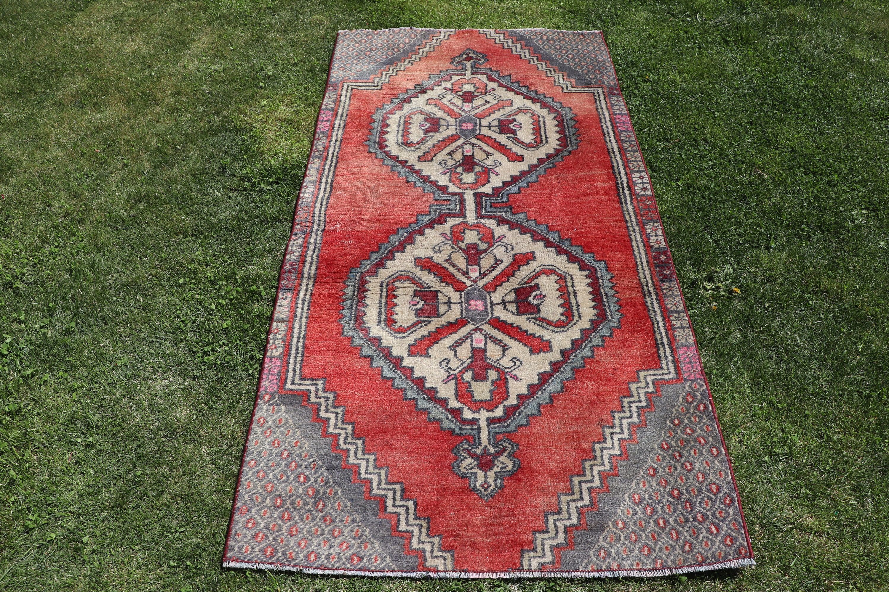 Vintage Accent Rug, Red Bedroom Rugs, Geometric Rug, Antique Rug, Rugs for Bedroom, Turkish Rugs, Vintage Rug, 3.1x6 ft Accent Rug