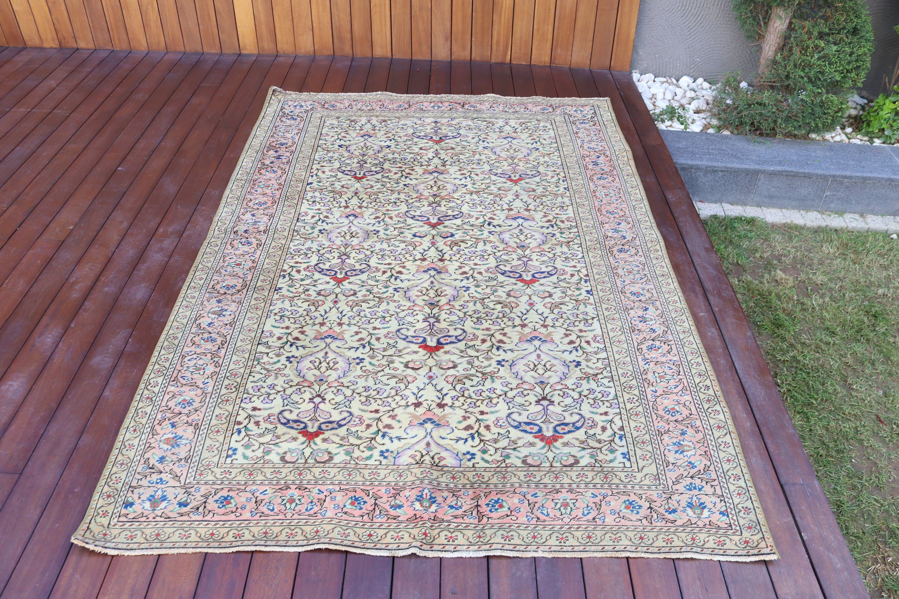 Mutfak Halıları, 4.7x7.2 ft Alan Halıları, Bej Geometrik Halılar, Vintage Halılar, Geometrik Halılar, Yer Halıları, Türk Halıları, Antika Halılar