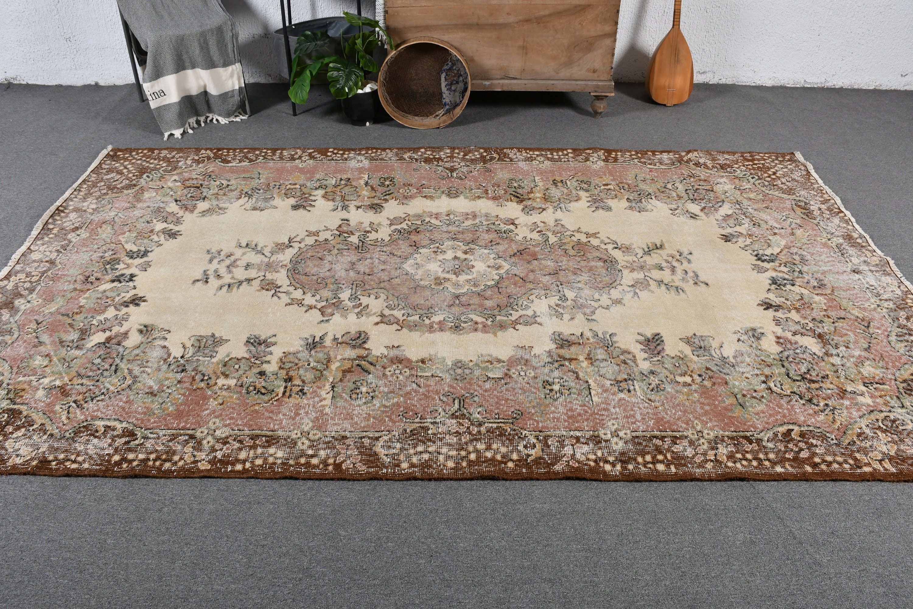 Anadolu Halısı, Kabile Halısı, Vintage Halılar, Kahverengi Yün Halı, Oturma Odası Halısı, Salon Halıları, Türk Halıları, Oushak Halısı, 5,8x9,6 ft Büyük Halı