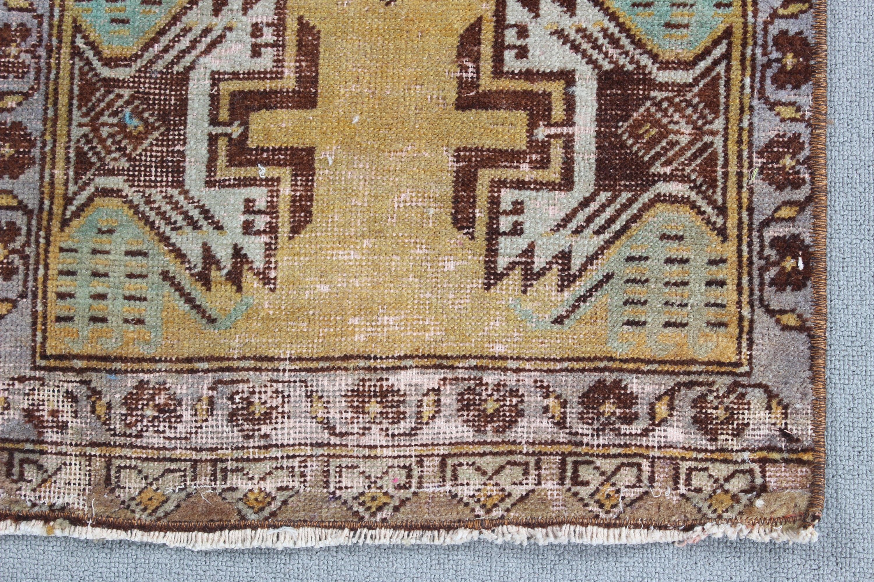 Kahverengi 1.5x3.3 ft Küçük Halılar, Paspas Halıları, Anadolu Halısı, Vintage Halı, Küçük Boho Halısı, Lüks Halı, Aztek Halısı, Türk Halıları