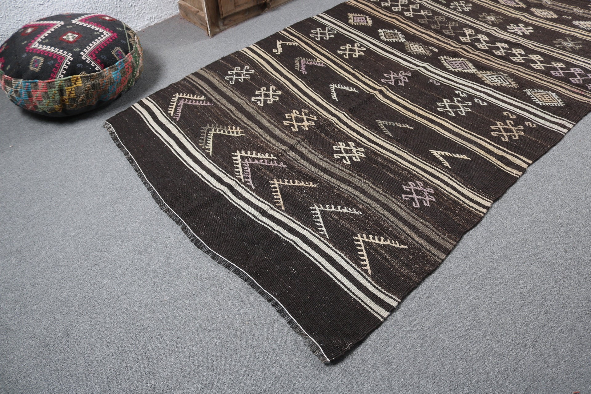 Boho Rug, Bedroom Rug, Turkish Rug, Black Oushak Rug, 5.1x12.1 ft Large Rugs, Large Oushak Rugs, Kilim, Vintage Rugs, Statement Rugs