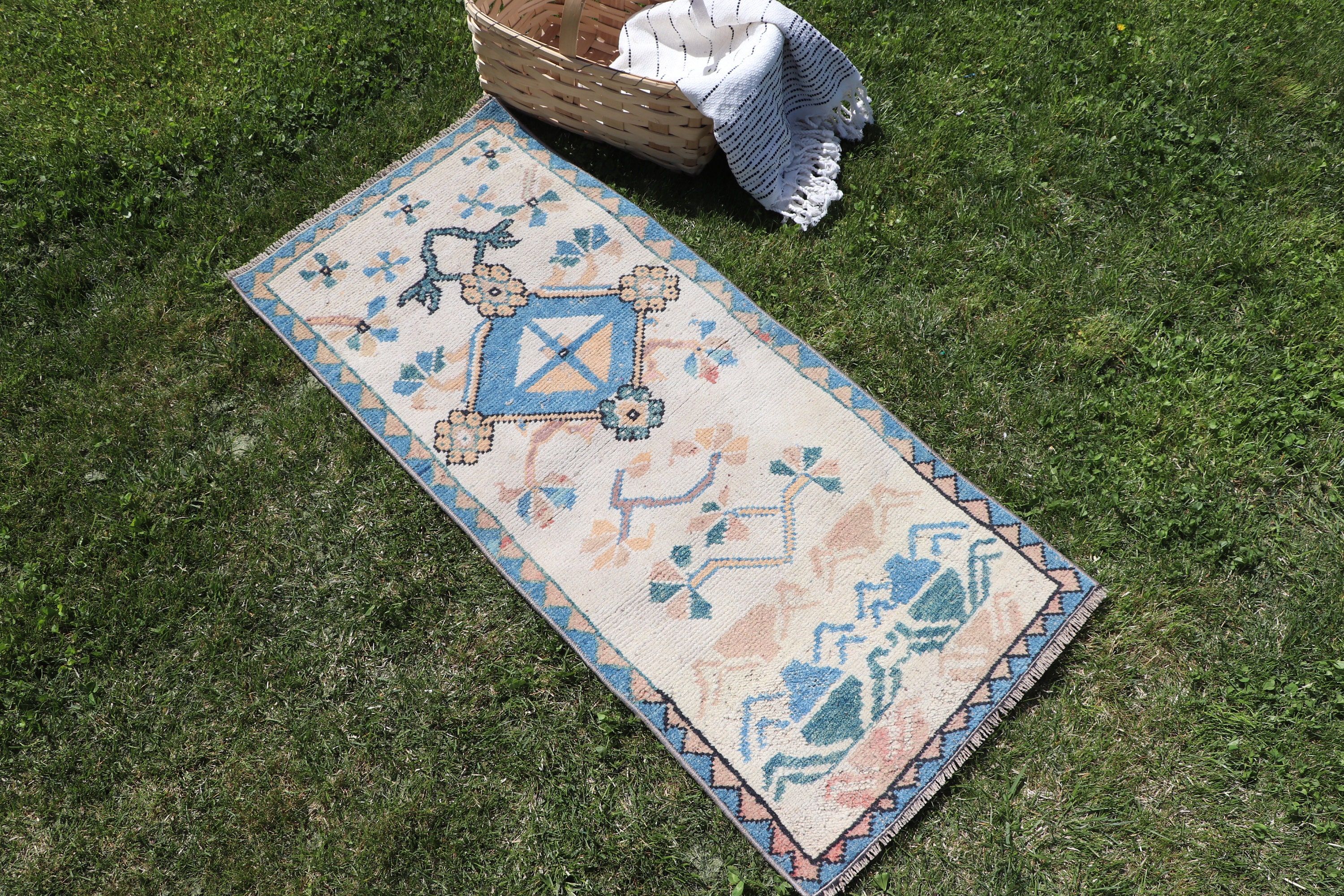 1.5x3.5 ft Küçük Halı, Boho Halıları, Türk Halısı, Yatak Odası Halıları, Bej İfade Halıları, Banyo Halısı, Vintage Halılar, Araba Paspas Halıları, Modern Halı