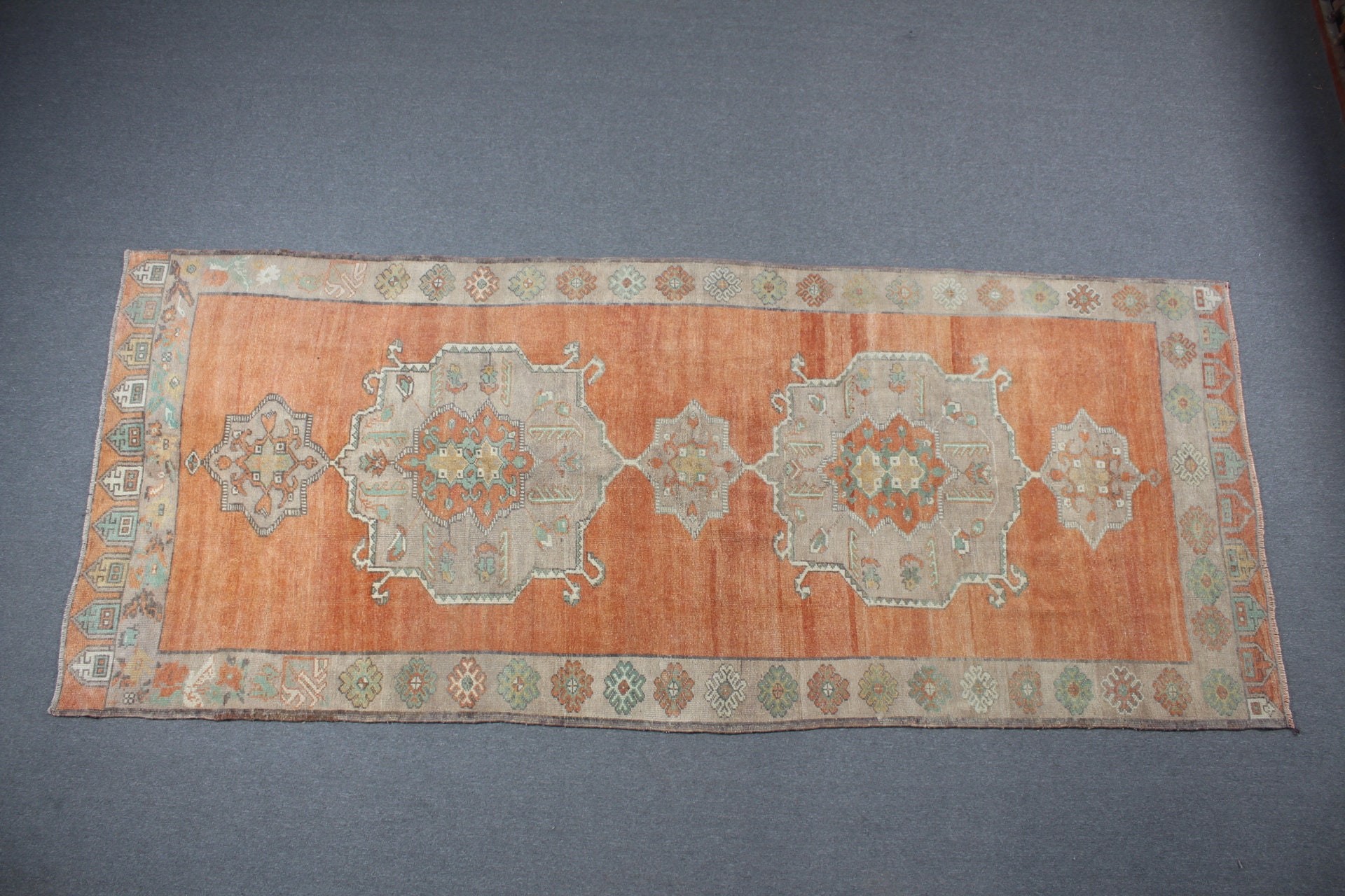 Dining Room Rugs, Orange Antique Rug, Wool Rug, Oushak Rug, Vintage Rug, Salon Rug, Turkish Rugs, 4.8x11.5 ft Large Rugs, Rugs for Bedroom