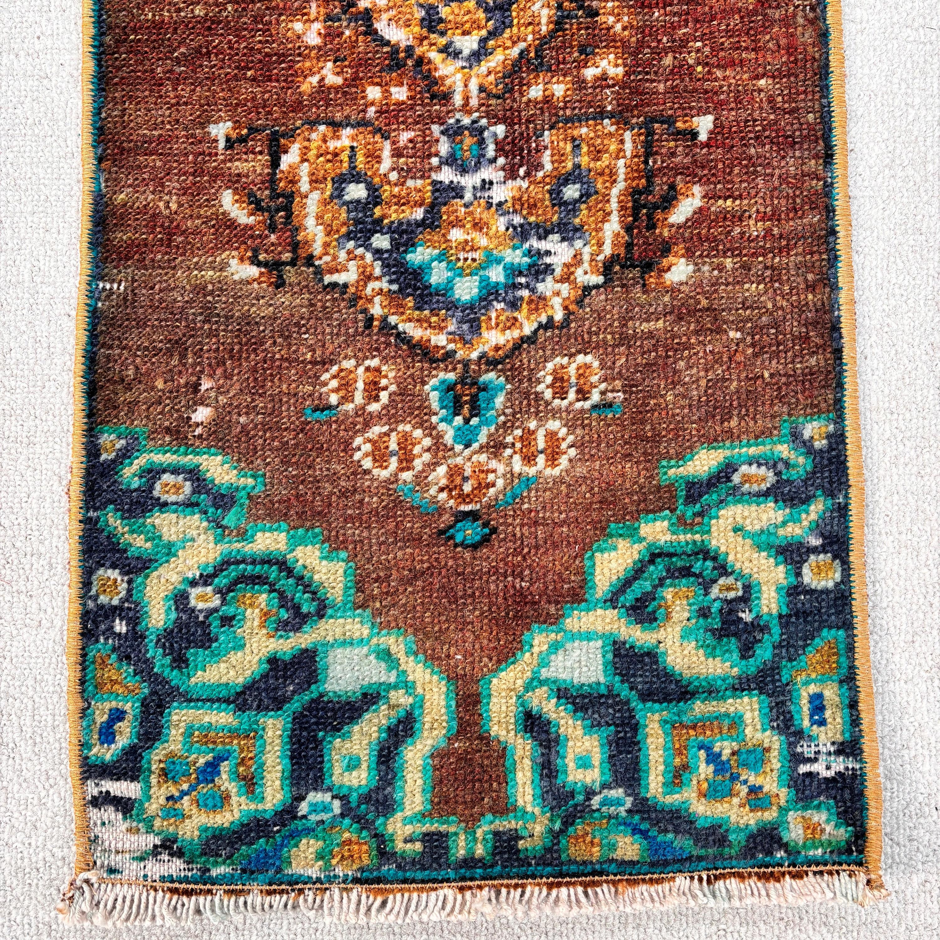 Yer Halısı, Antika Halı, Mavi 1.1x3.2 ft Küçük Halı, Küçük Boho Halı, Türk Halısı, Vintage Halı, Küçük Vintage Halı