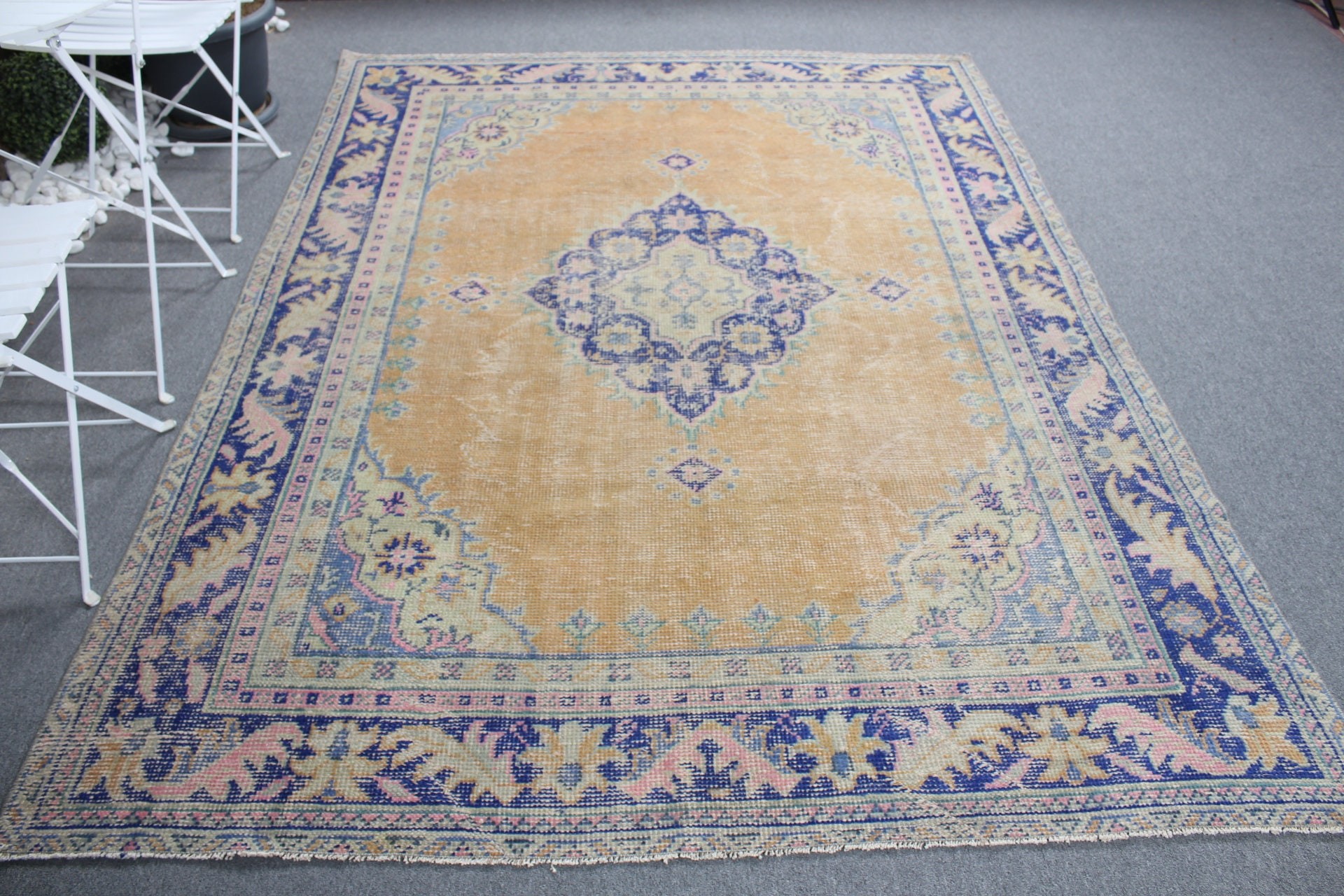 Turuncu Yün Halı, Türk Halısı, 6.2x8.4 ft Büyük Halı, Oturma Odası Halıları, Yatak Odası Halısı, Yün Halıları, Vintage Halılar, Organik Halı