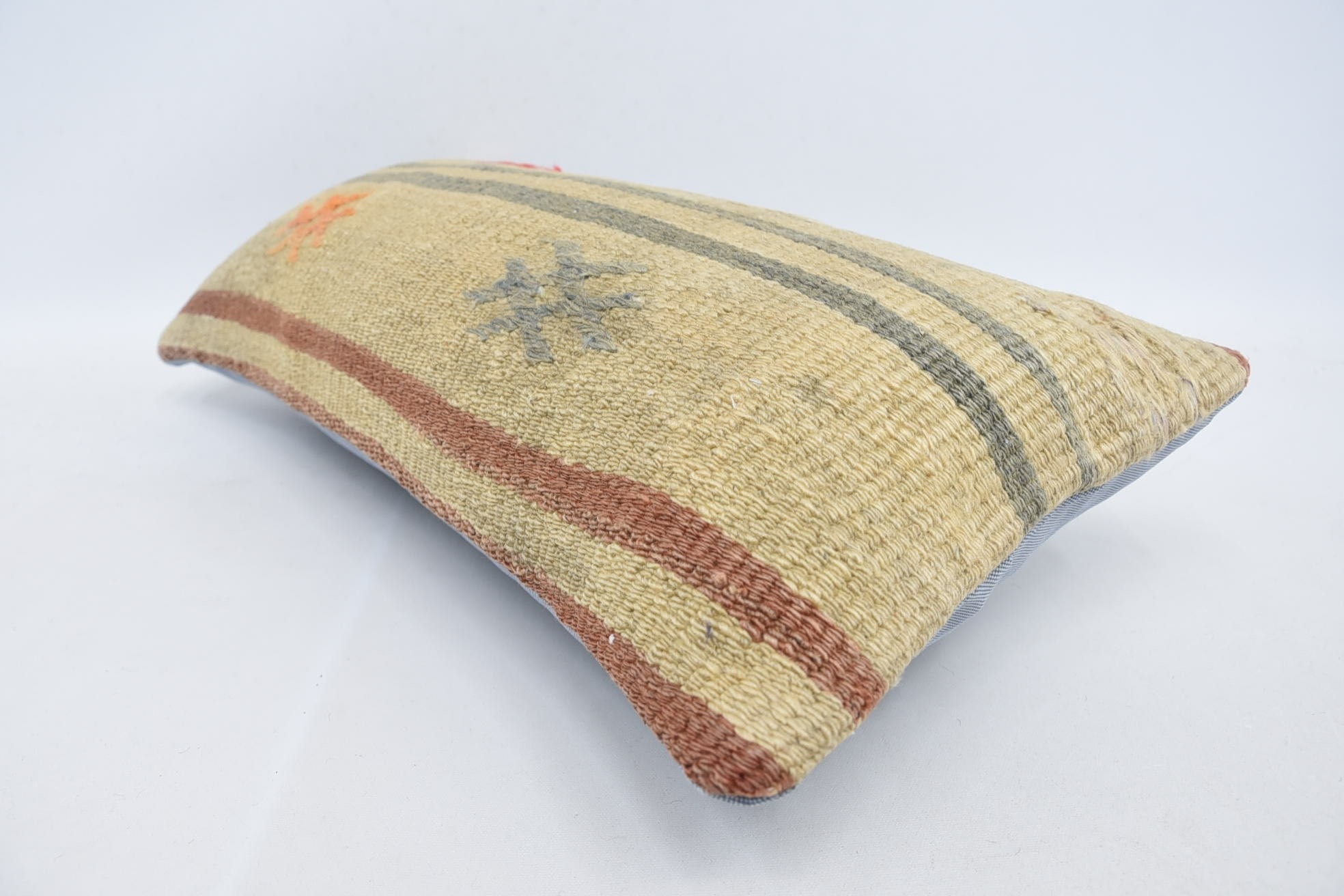 Turkish Pillow, Interior Designer Pillow, Kilim Pillow, Shabby Chic Pillow Case, 12"x24" Beige Pillow, Living Room Throw Pillow Case