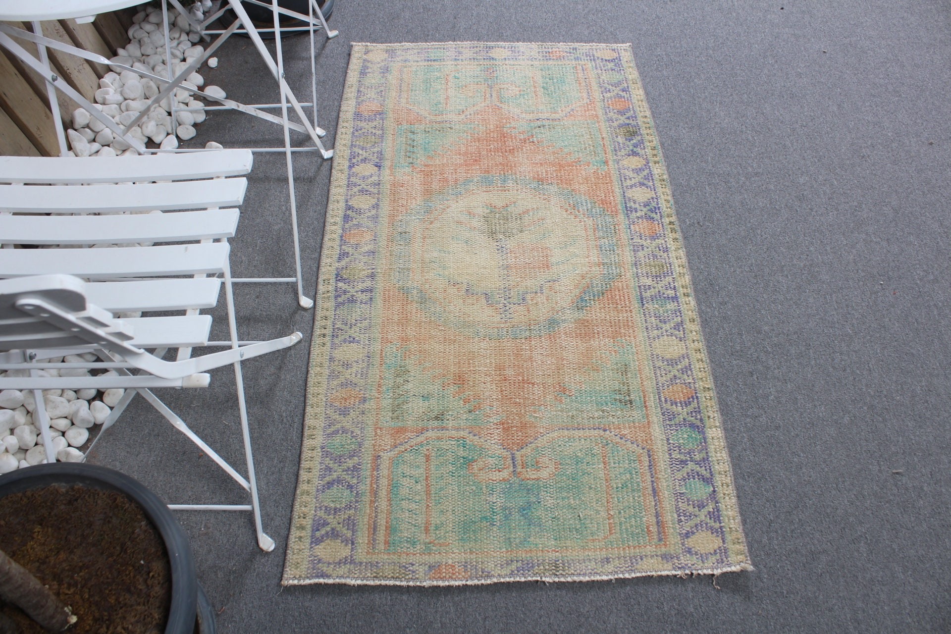 2.5x4.7 ft Small Rugs, Turkish Rug, Vintage Rugs, Bathroom Rug, Kitchen Rugs, Orange Oriental Rugs, Oushak Rug, Bedroom Rugs, Pale Rug