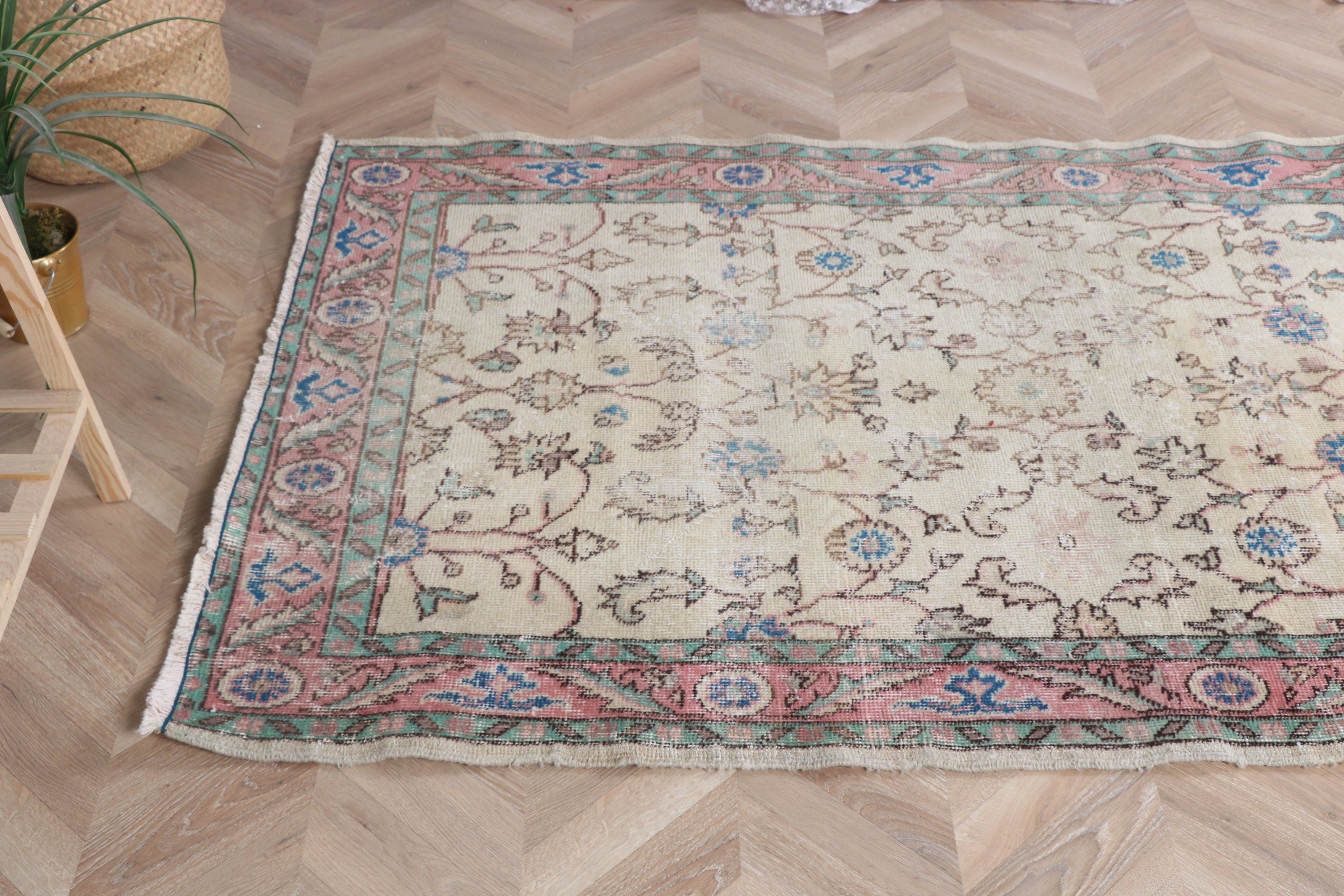 Açıklama Halısı, Dekoratif Halı, Sanatsal Halı, 3.6x6.6 ft Accent Halı, Türk Halıları, Giriş Halısı, Vintage Halı, Yeşil Oushak Halıları