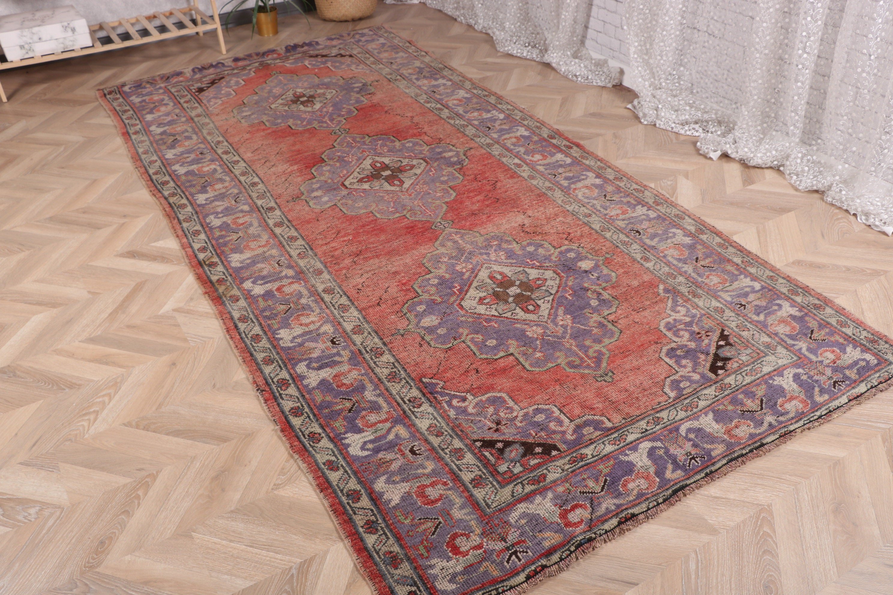 Vintage Halılar, Ev Dekorasyonu Halıları, Büyük Oushak Halıları, Geometrik Halılar, 4.7x10.2 ft Büyük Halı, Türk Halıları, Kahverengi Geometrik Halılar, Organik Halılar