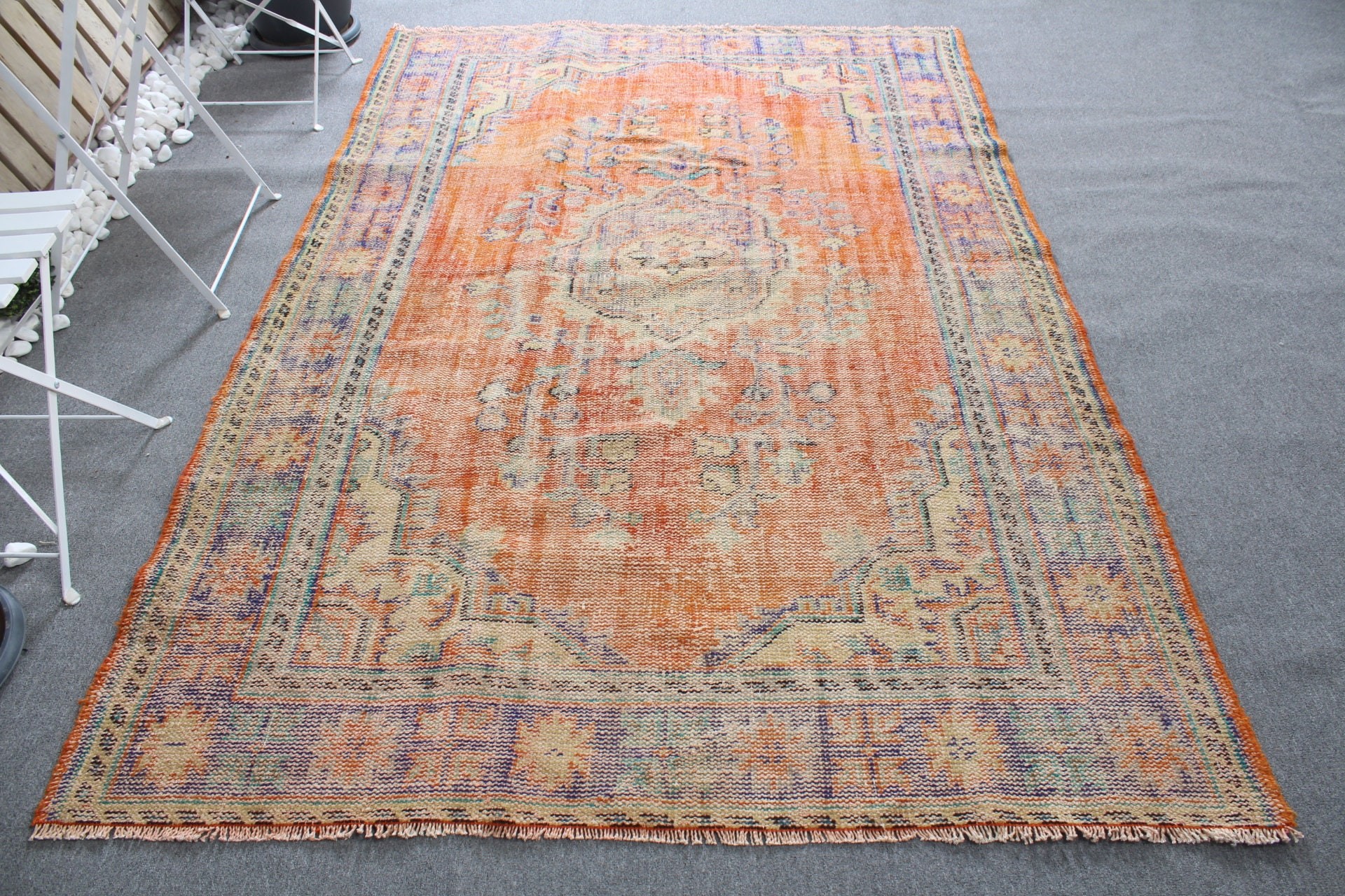 Vintage Halı, Oturma Odası Halısı, Salon Halısı, 5.4x8.4 ft Büyük Halılar, Turuncu Oryantal Halılar, Türk Halısı, Oushak Halıları, Sanat Halıları, Oryantal Halı