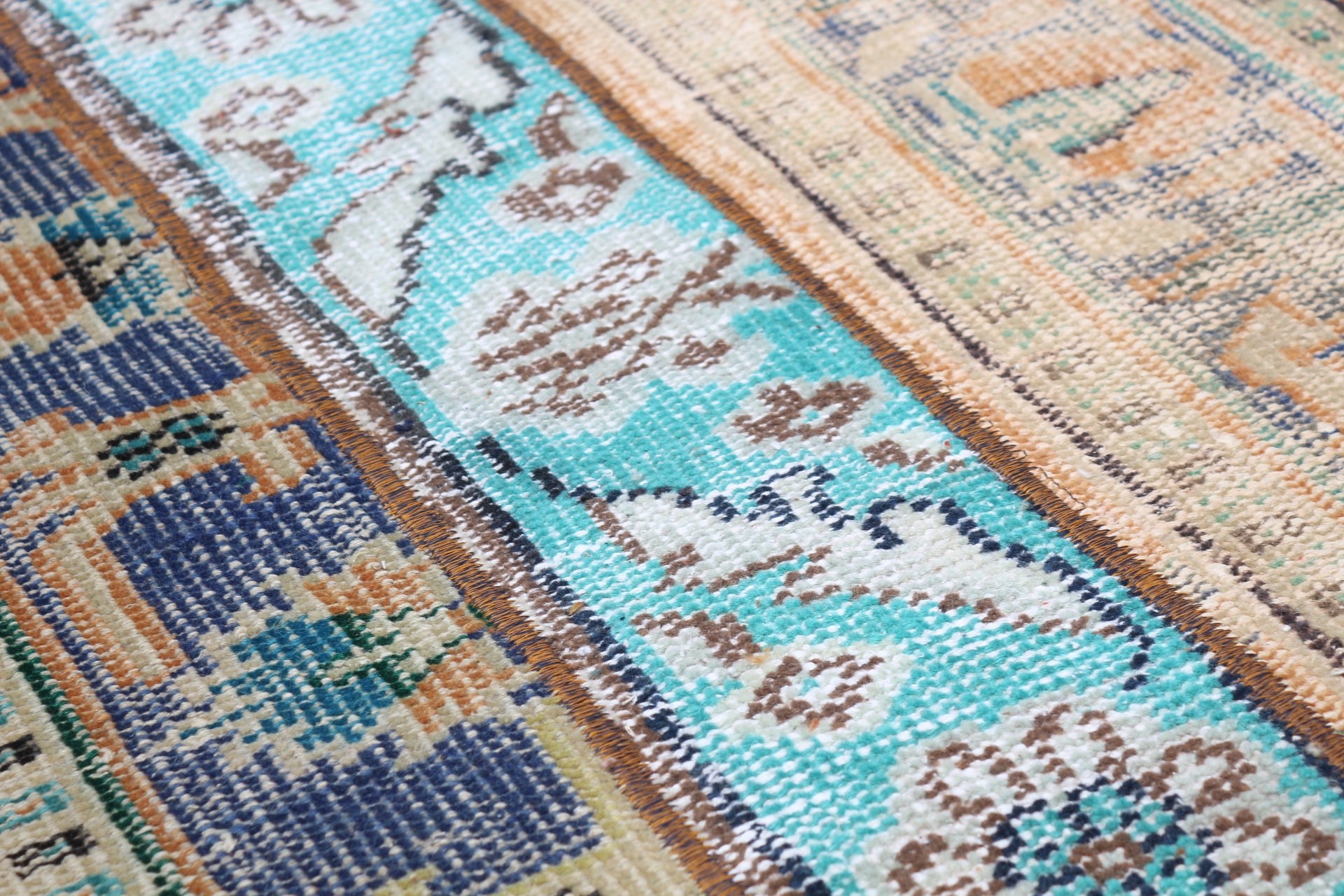 Blue Antique Rug, Abstract Rug, Vintage Rug, Turkish Rug, 2.4x6.5 ft Runner Rug, Stair Rugs, Rugs for Kitchen, Kitchen Rug