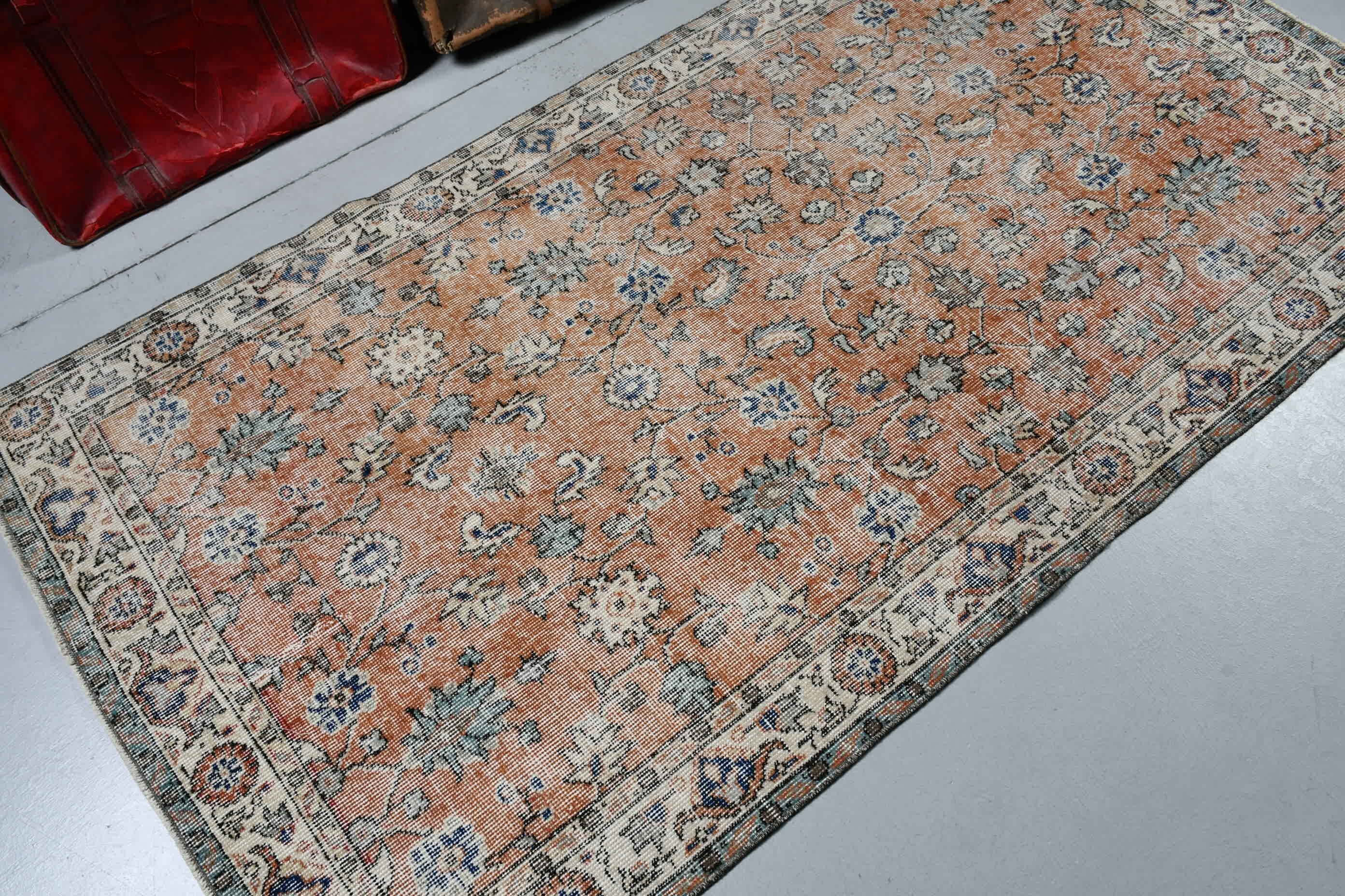 Turuncu Fas Halıları, Türk Halısı, Antika Halılar, Vintage Halı, 3,8x7 ft Alan Halısı, İç Mekan Halıları, Bohem Halısı, Mutfak Halısı