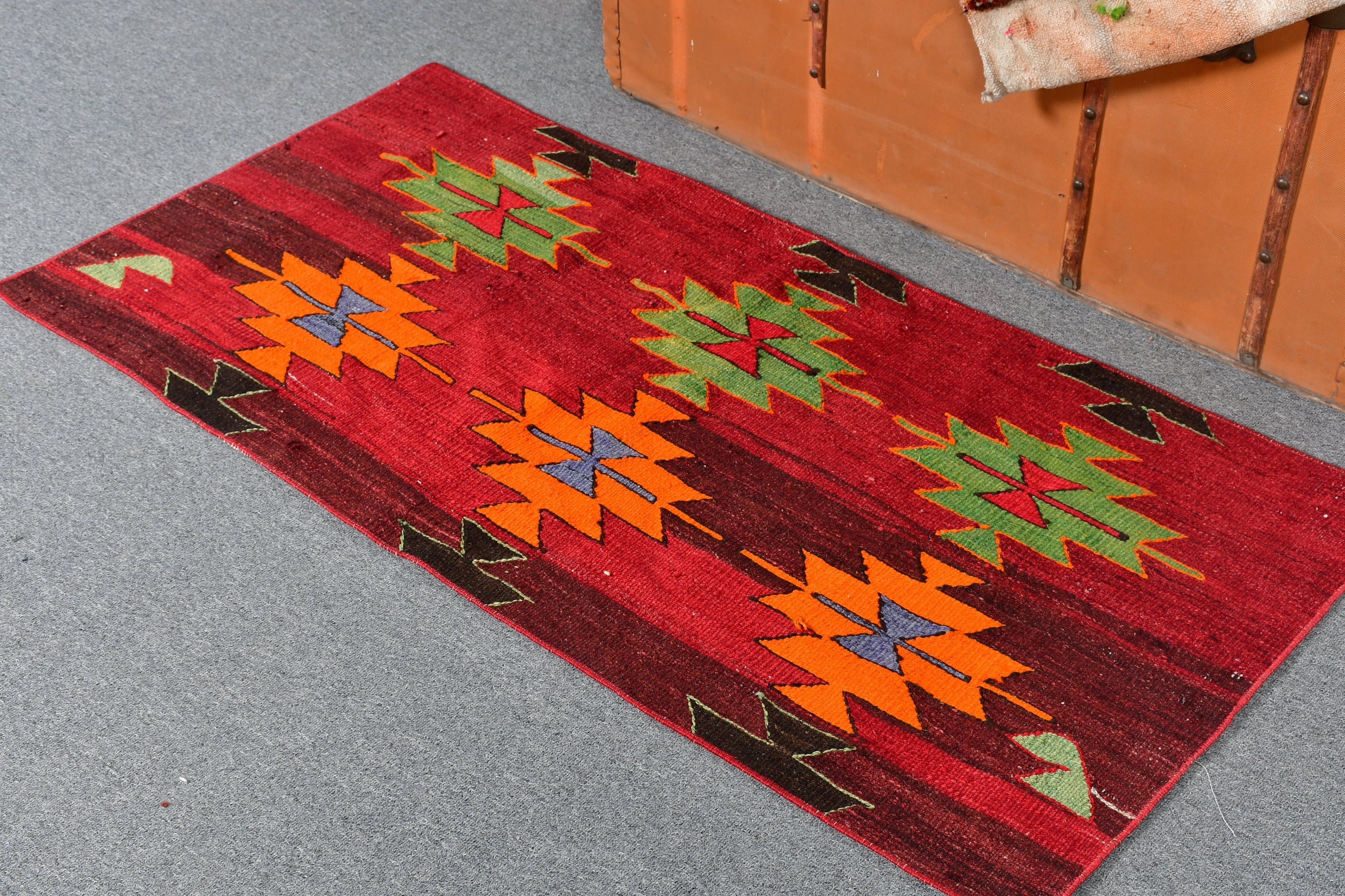 Vintage Halılar, Türk Halıları, Soğuk Halı, Duvara Asılı Halılar, Kırmızı Oushak Halıları, Anadolu Halısı, Kilim, Banyo Halısı, 2.1x4.2 ft Küçük Halı