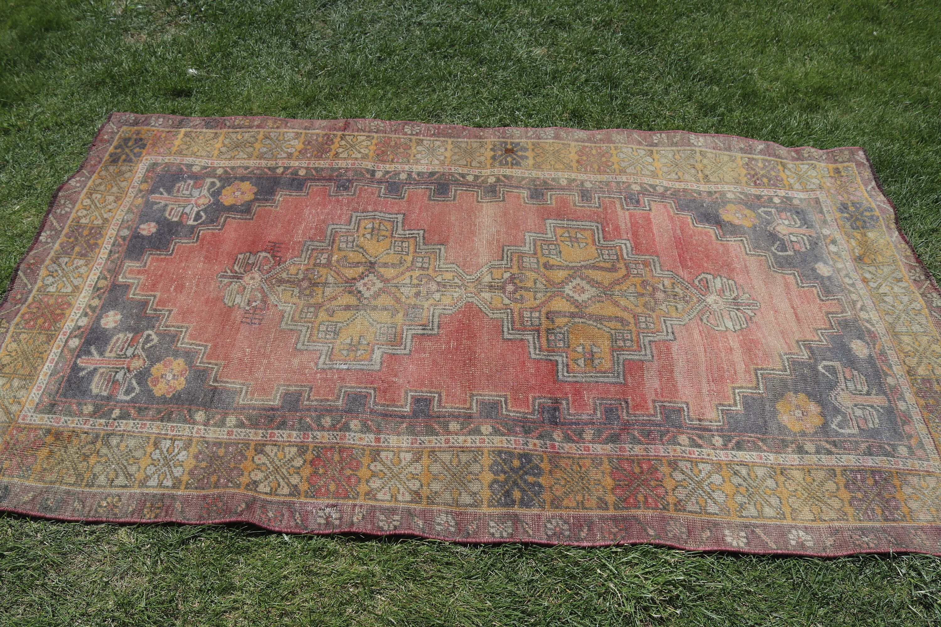 3.8x6.7 ft Alan Halısı, Mutfak Halıları, Yer Halısı, Lüks Halılar, Kırmızı Geometrik Halılar, Vintage Halı, Anadolu Halısı, Yatak Odası Halıları, Türk Halıları