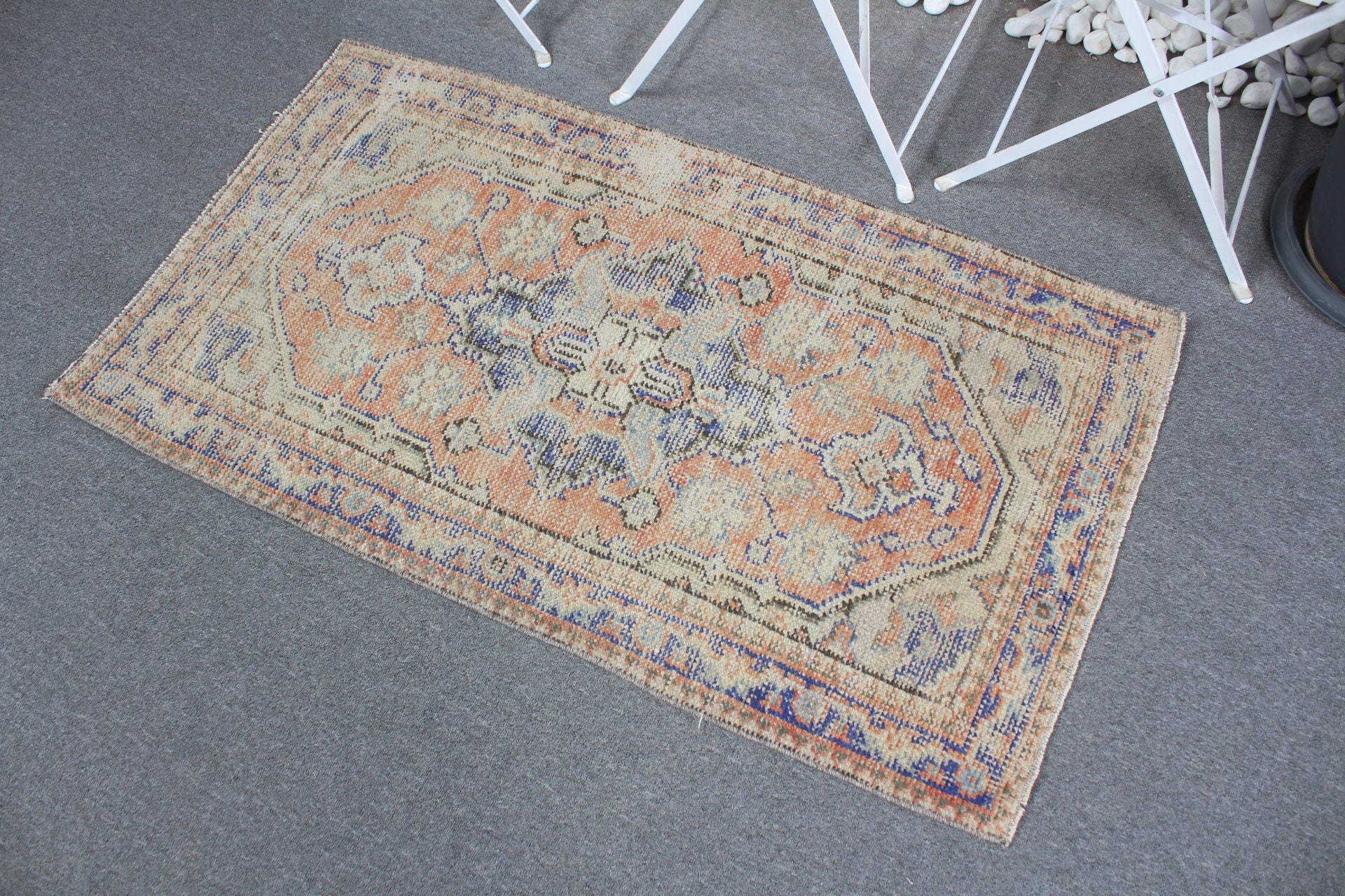 Banyo Halısı, Turuncu Soğuk Halı, Vintage Halı, 2,4x4,1 ft Küçük Halılar, Yün Halılar, Araba Paspas Halısı, Mutfak Halısı, Türk Halıları, Banyo Halıları