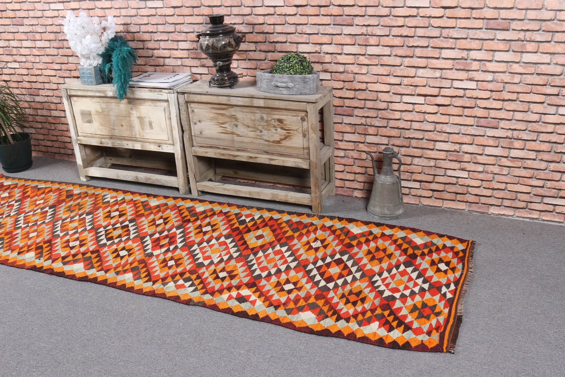 Koridor Halısı, Anadolu Halısı, Koridor Halısı, Fas Halısı, Türk Halısı, Turuncu 2,8x9,8 ft Runner Halısı, Doğal Halı, Vintage Halı