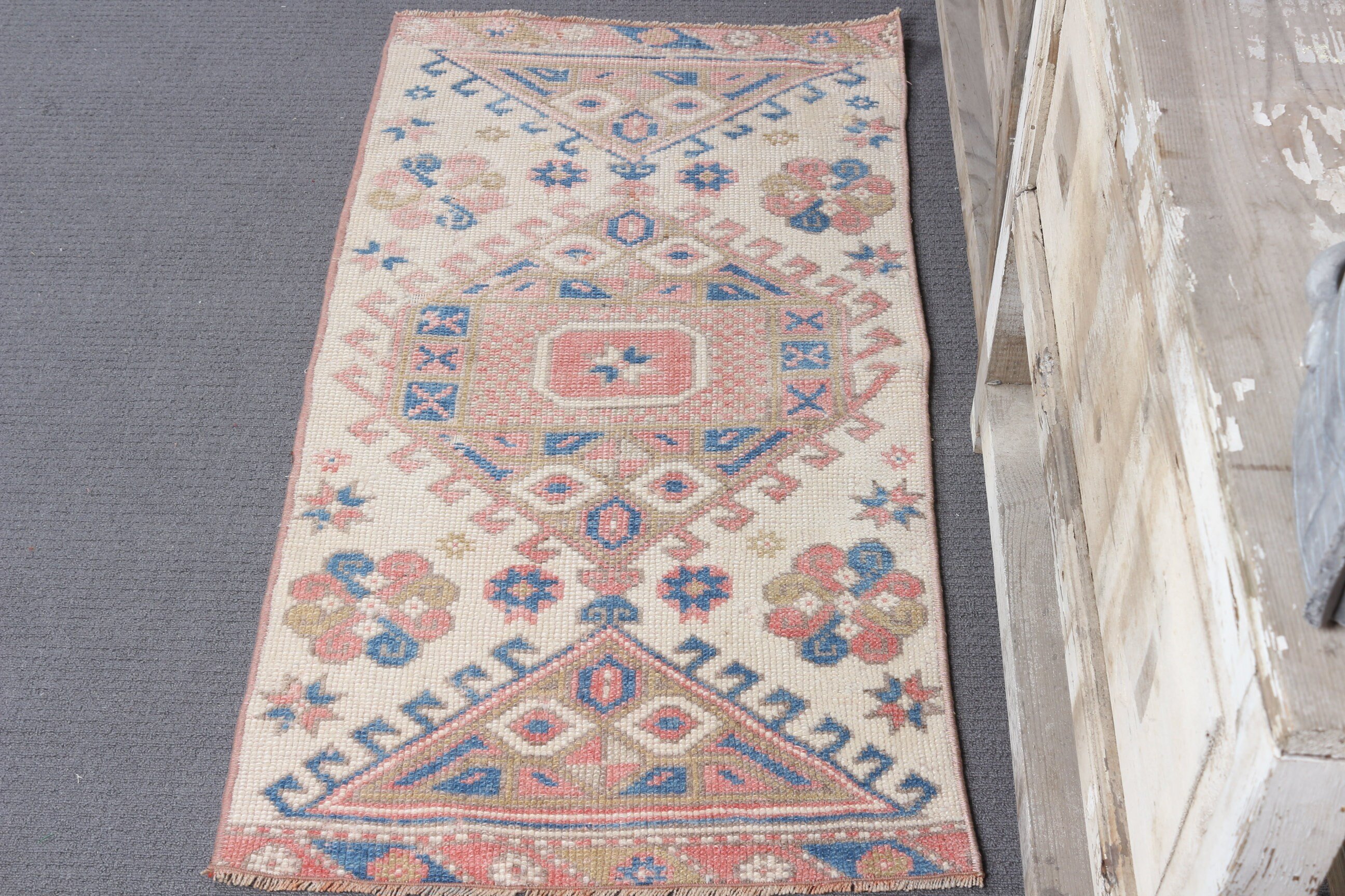 Car Mat Rugs, Turkish Rugs, Anatolian Rug, Hand Knotted Rug, Beige Oushak Rug, Antique Rug, Door Mat Rug, 1.9x3.6 ft Small Rug, Vintage Rug