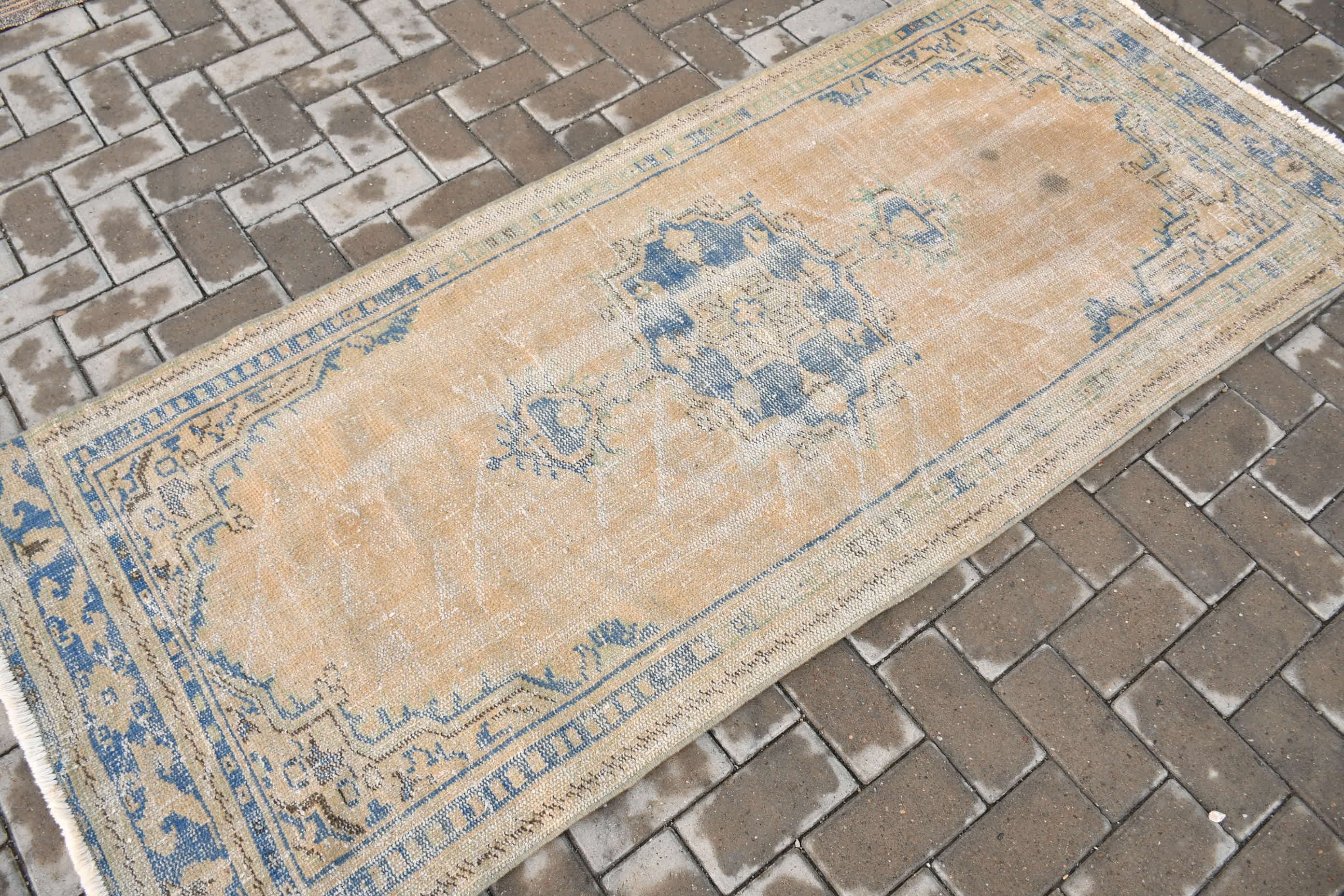 Vintage Rug, Turkish Rug, Kitchen Rug, Bedroom Rug, Nursery Rugs, Cool Rug, Blue  3x6.9 ft Accent Rug, Rugs for Bedroom