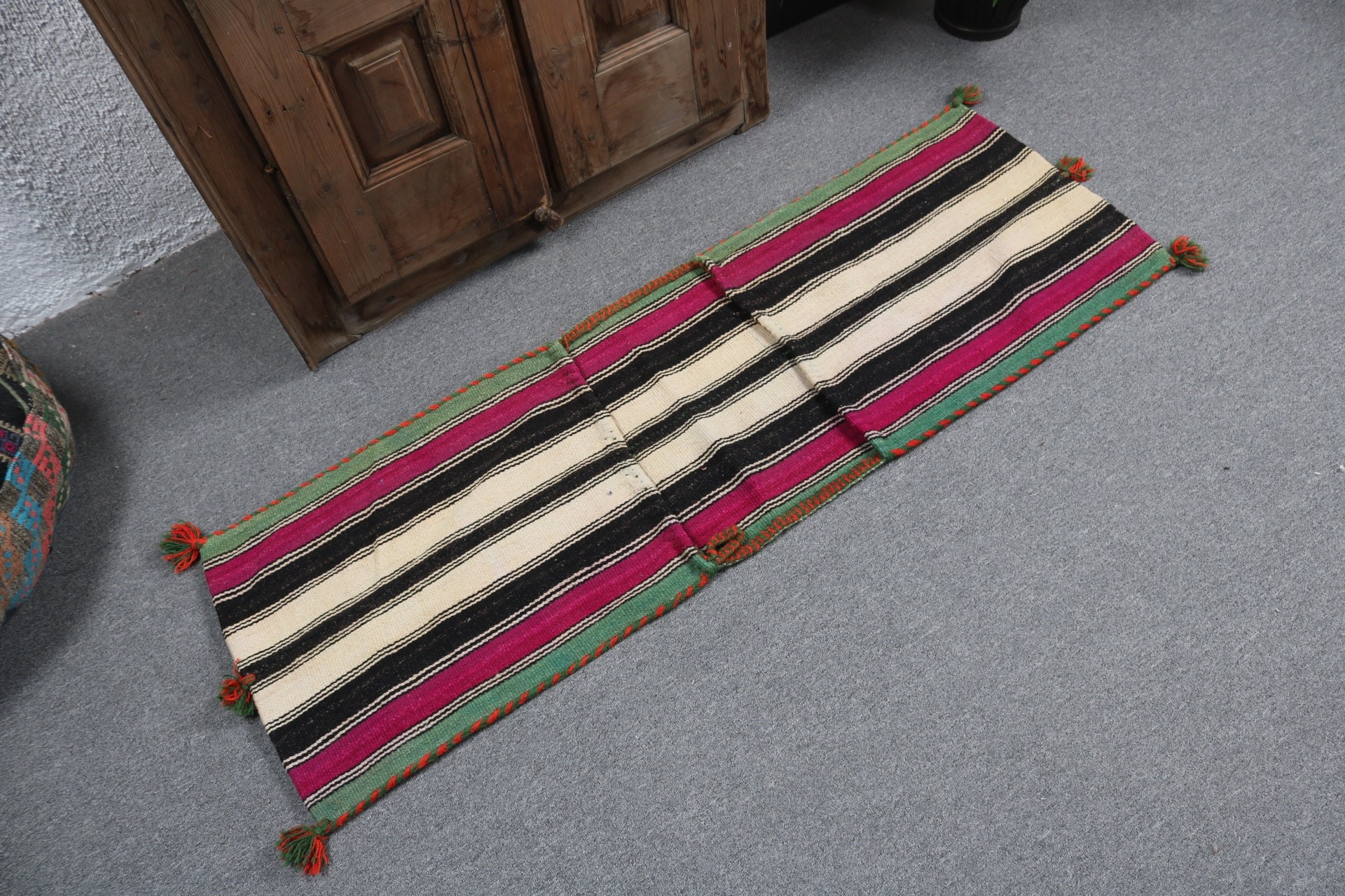 Kilim, Siyah Düz Dokuma Halı, Türk Halıları, Paspas Halıları, Soğuk Halı, 1,5x4,6 ft Küçük Halılar, Oryantal Halılar, Boho Halı, Giriş Halıları, Vintage Halı