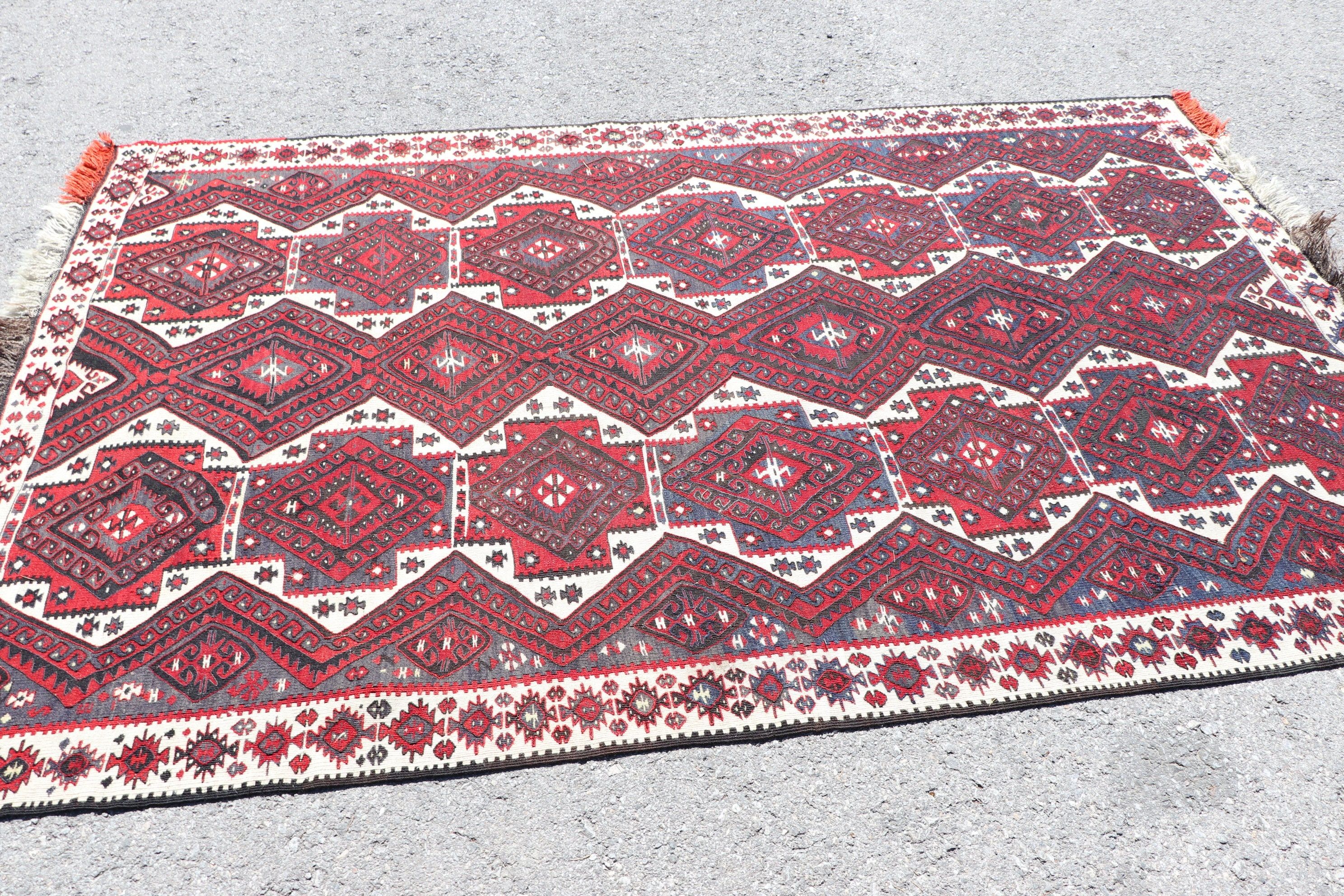 Kırmızı Fas Kilim, Antre Kilim, Türk Kilim, Oturma Odası Kilim, Uşak Kilim, 152x243 cm Oturma odası Kilim, Ev Kilim, Yemek odası Kilim