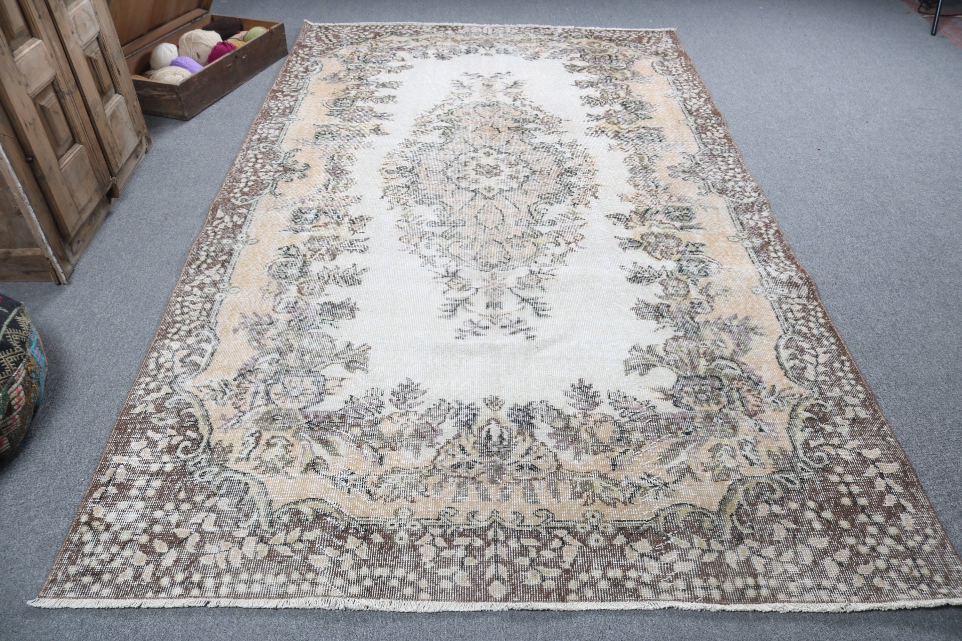 Türk Halısı, Fas Halıları, 5.9x9.9 ft Büyük Halılar, Büyük Vintage Halılar, Salon Halıları, Bej Havalı Halı, Geometrik Halılar, Boho Halılar, Vintage Halılar