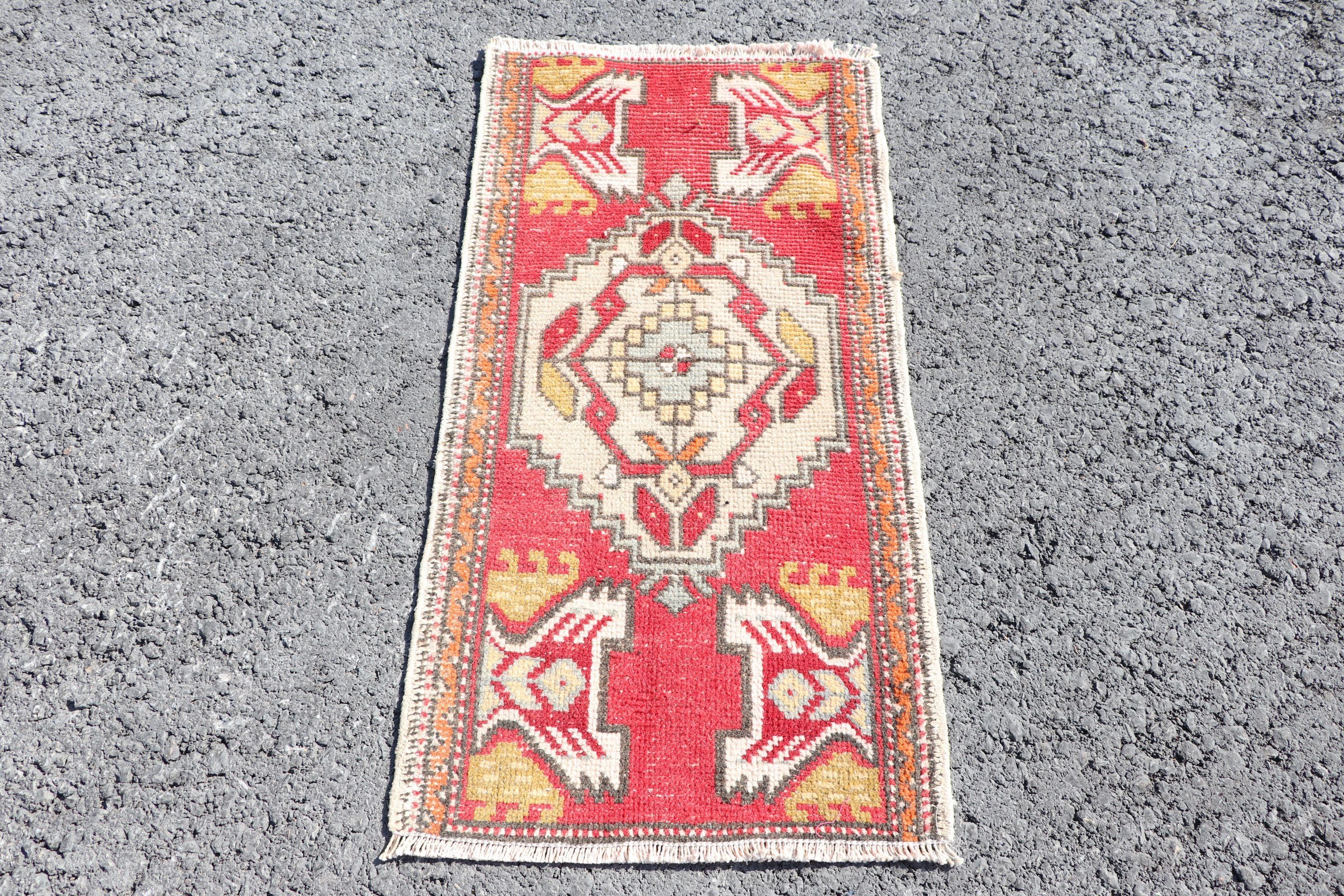 Boho Rugs, Vintage Rug, Oriental Rugs, Cool Rug, Rugs for Wall Hanging, Kitchen Rugs, Red Bedroom Rug, Turkish Rugs, 1.5x2.9 ft Small Rug