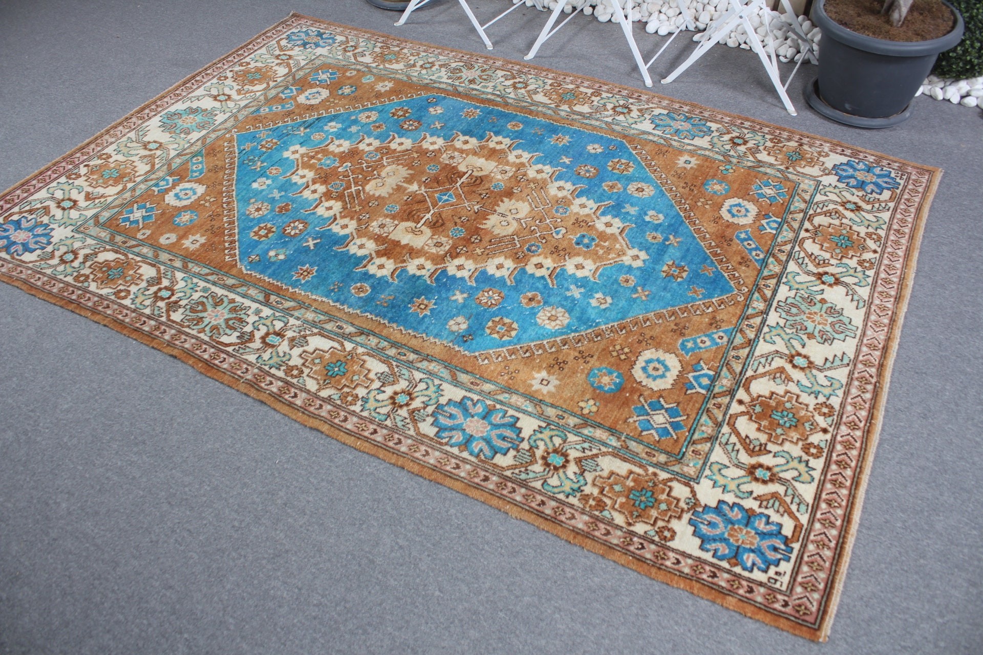 Vintage Halı, Türk Halısı, Fas Halısı, 5.1x7.9 ft Büyük Halı, Kahverengi Antika Halı, Salon Halıları, Yatak Odası Halıları, Yatak Odası Halıları