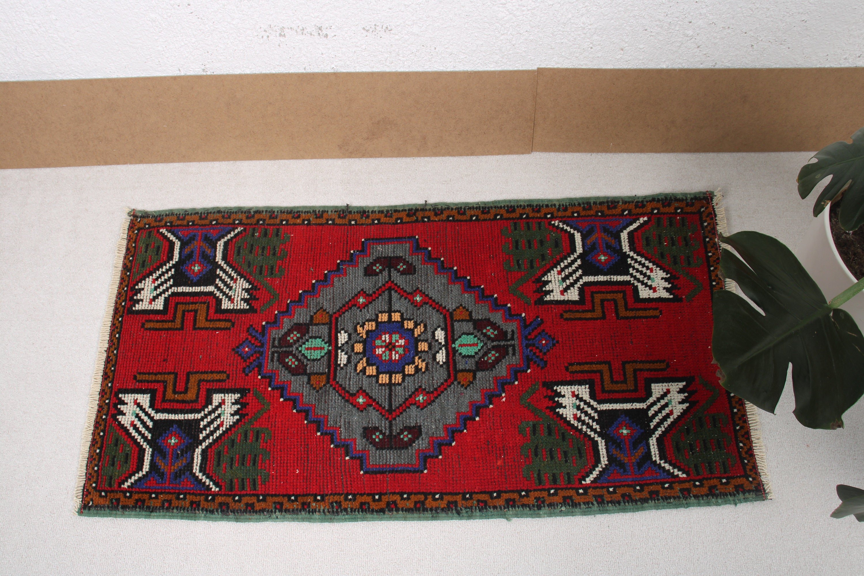 1.8x3.4 ft Küçük Halılar, Küçük Alan Halısı, Yün Halı, Kırmızı Nötr Halı, Türk Halısı, Giriş Halıları, Banyo Halıları, Vintage Halı, Antika Halılar