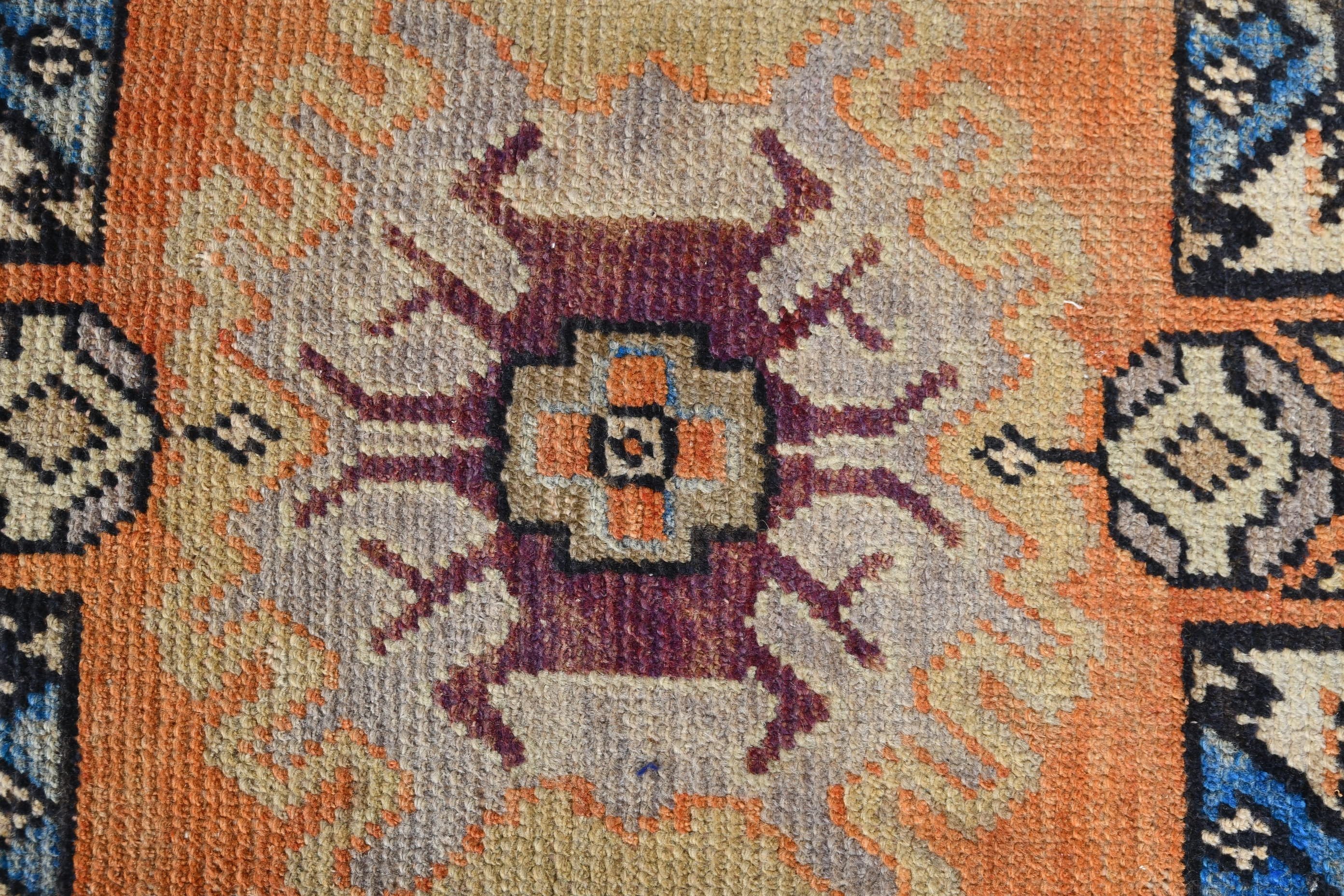 Anatolian Rug, 1.5x2.8 ft Small Rug, Orange Moroccan Rug, Kitchen Rug, Decorative Rug, Vintage Rug, Door Mat Rug, Turkish Rug, Bedroom Rugs