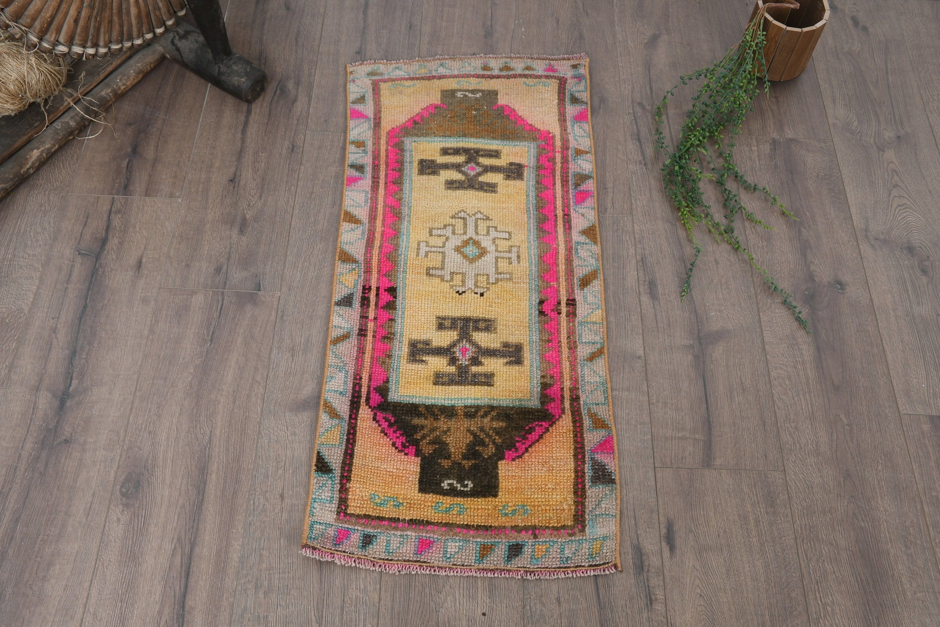 Turkish Rug, 1.4x3.1 ft Small Rug, Bedroom Rugs, Door Mat Rugs, Vintage Rug, Entry Rugs, Rugs for Bathroom, Antique Rug, Yellow Wool Rugs