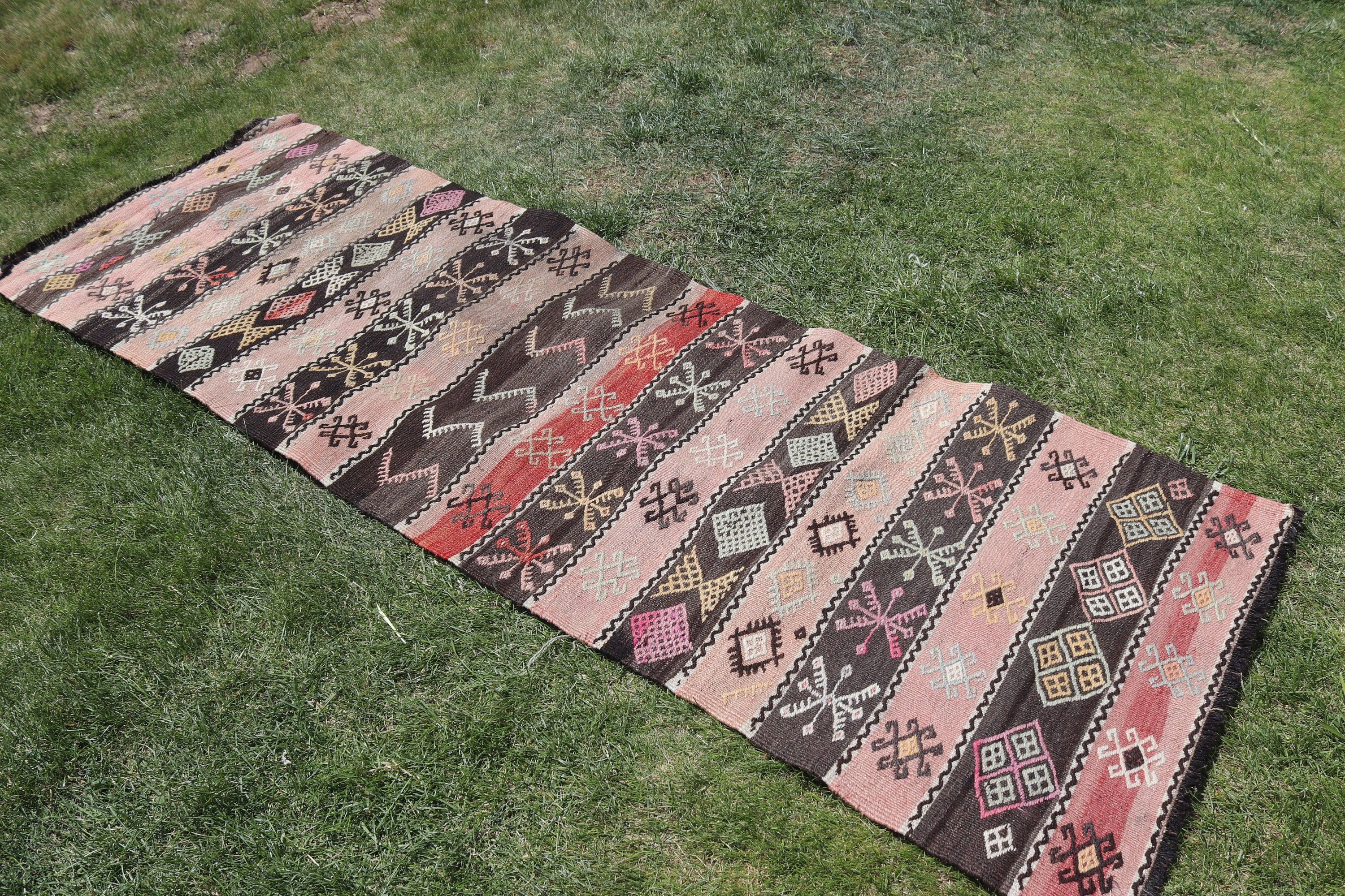 Pembe Mutfak Halıları, Yer Halıları, Türk Halısı, Kilim, Koridor Halısı, Vintage Halılar, Koridor Halıları, Yatak Odası Halıları, 2.6x7.9 ft Yolluk Halıları