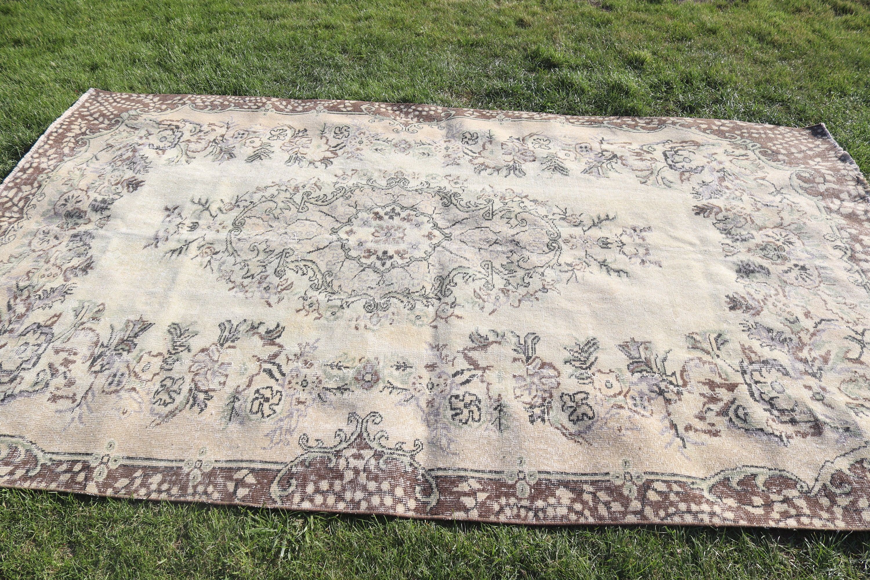 Yer Halısı, Yatak Odası Halısı, Vintage Halılar, Bej Antika Halı, Büyük Vintage Halı, Estetik Halı, Lüks Halı, 5.7x9.2 ft Büyük Halı, Türk Halıları