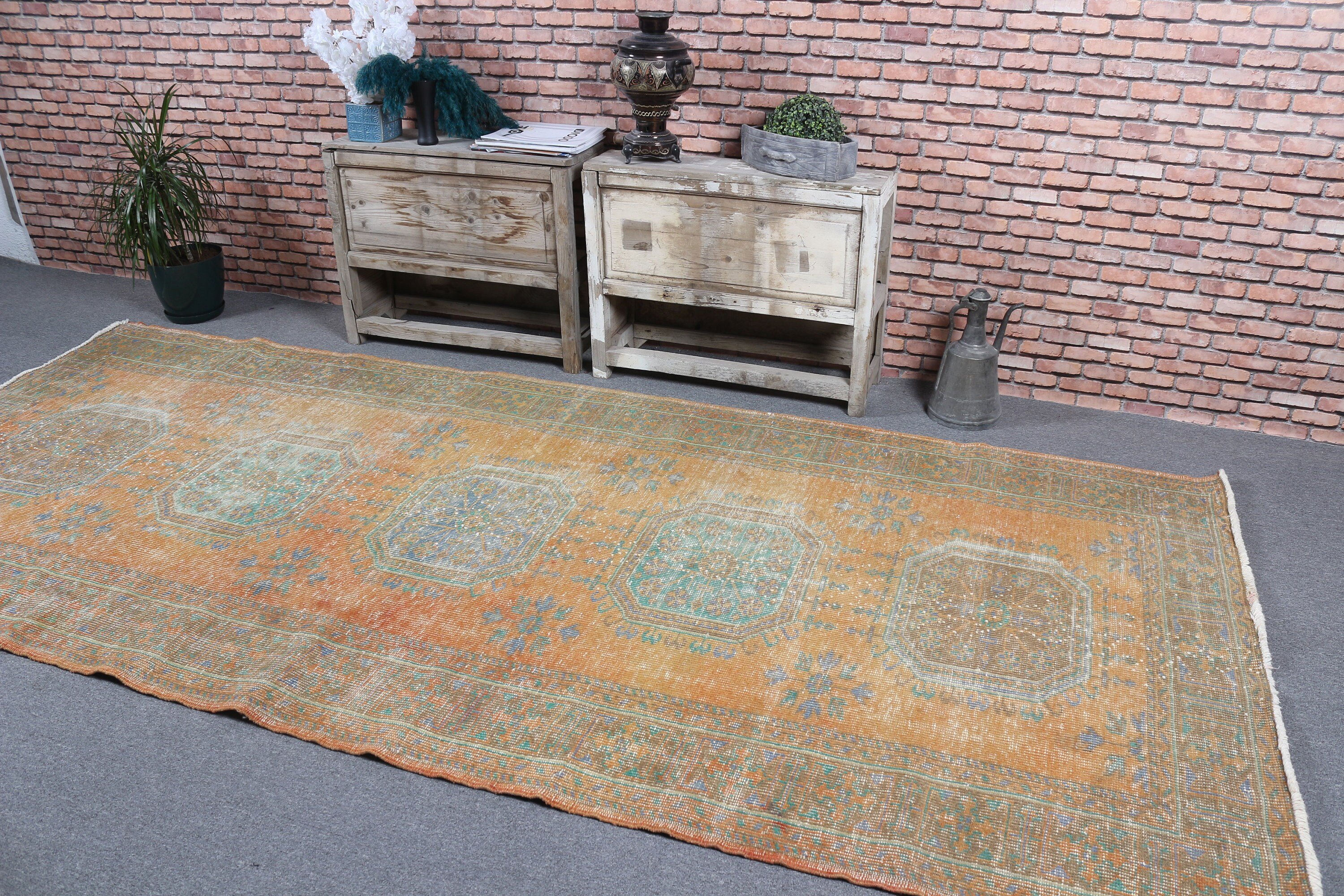 Orange Antique Rug, 4.8x11.2 ft Large Rug, Wool Rug, Cool Rug, Bedroom Rug, Turkish Rugs, Rugs for Dining Room, Vintage Rugs, Salon Rug