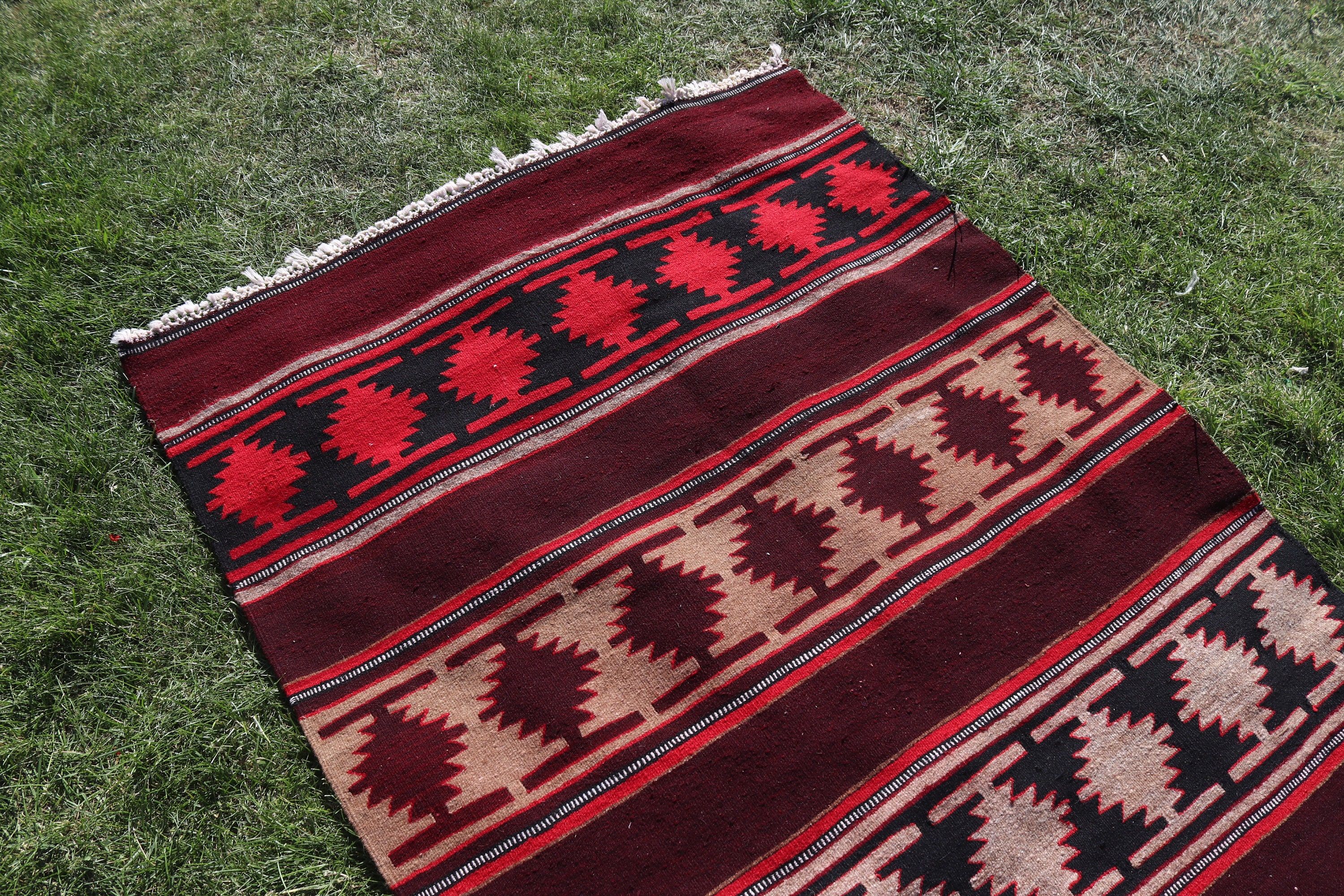 Nursery Rugs, Vintage Rug, Modern Rugs, Kilim, Turkish Rugs, Red Wool Rugs, Kitchen Rugs, Oriental Rug, 3.5x7 ft Area Rug