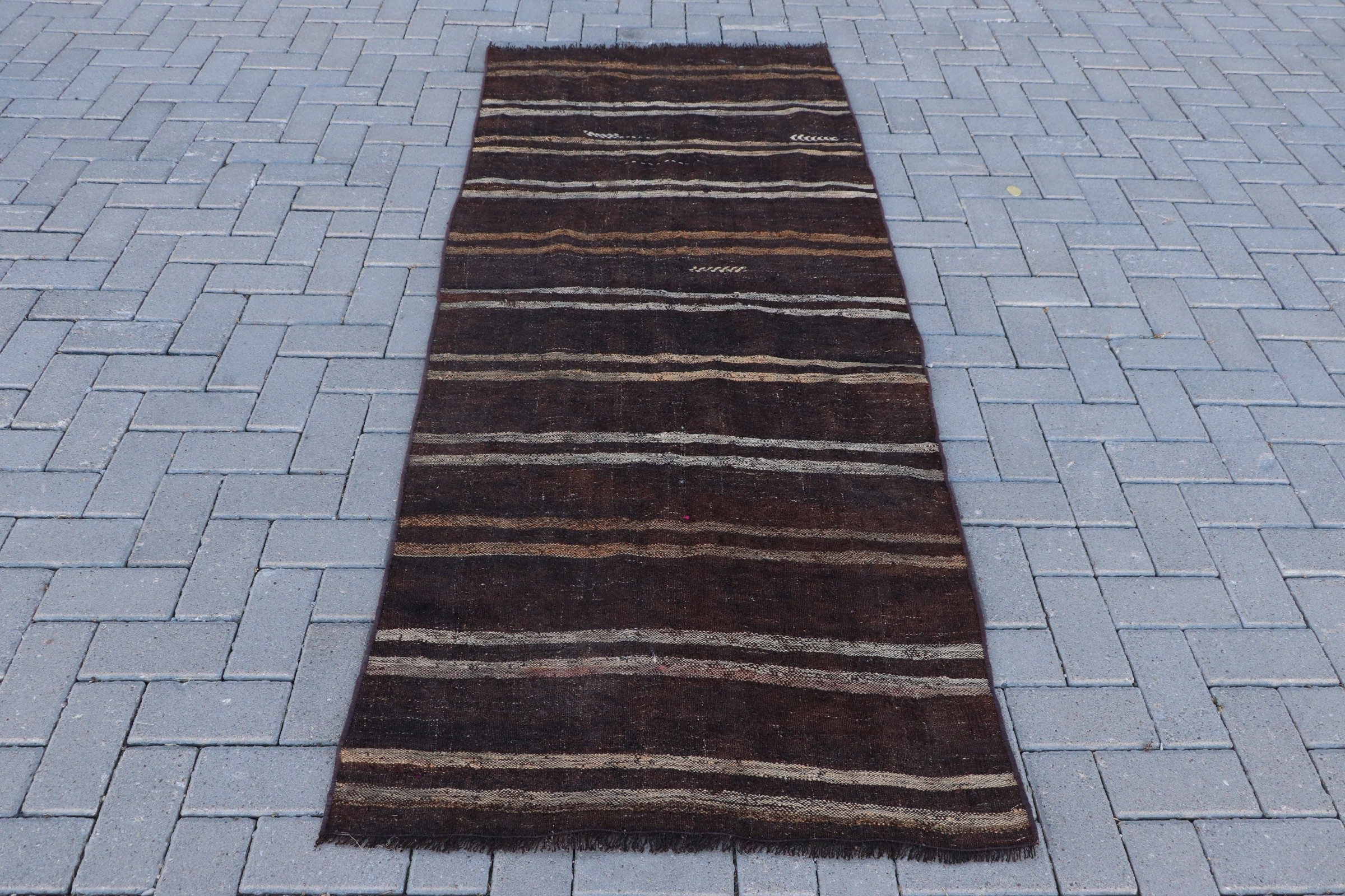 Turkish Rug, Home Decor Rug, Nursery Rugs, Brown  3x7.4 ft Accent Rug, Handmade Rug, Vintage Rug, Wool Rug, Kilim, Entry Rug