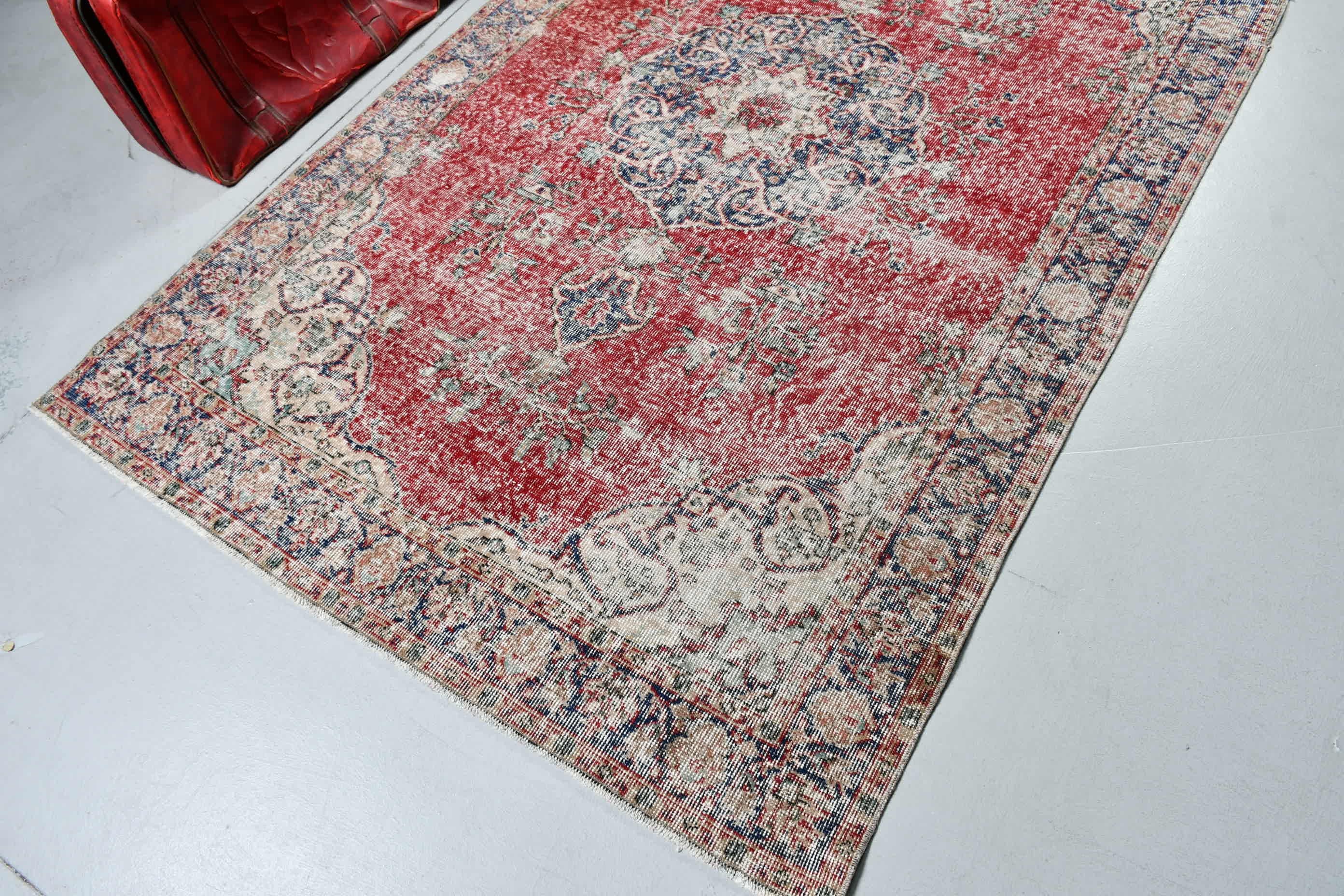 Kitchen Rugs, Oriental Rug, Home Decor Rugs, Rugs for Bedroom, Muted Rug, Turkish Rug, Vintage Rugs, Red  4.7x7.3 ft Area Rugs