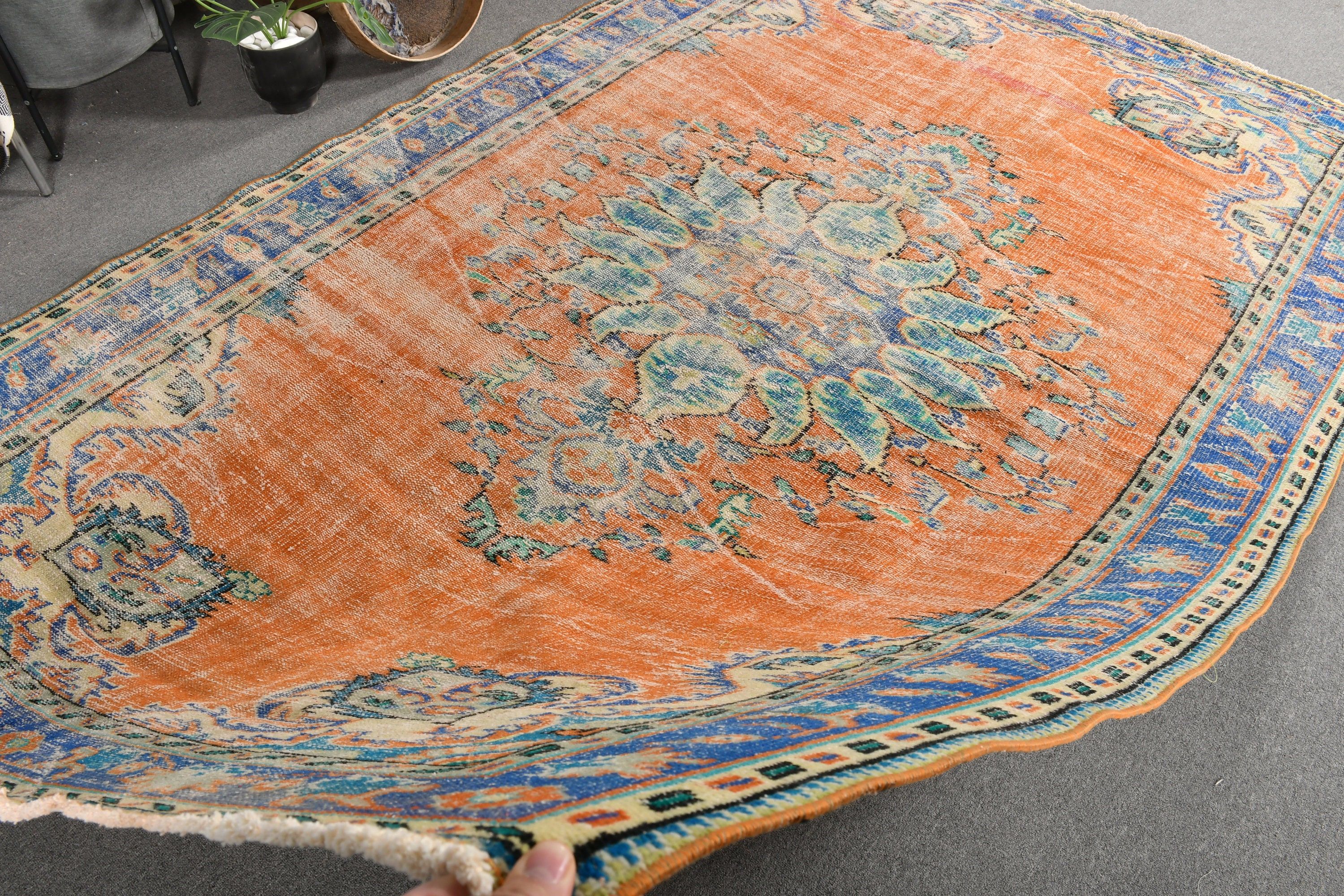 Blue Bedroom Rug, Boho Rug, Vintage Rugs, Turkish Rugs, 6.2x9.6 ft Large Rug, Oushak Rug, Living Room Rug, Anatolian Rug, Rugs for Bedroom