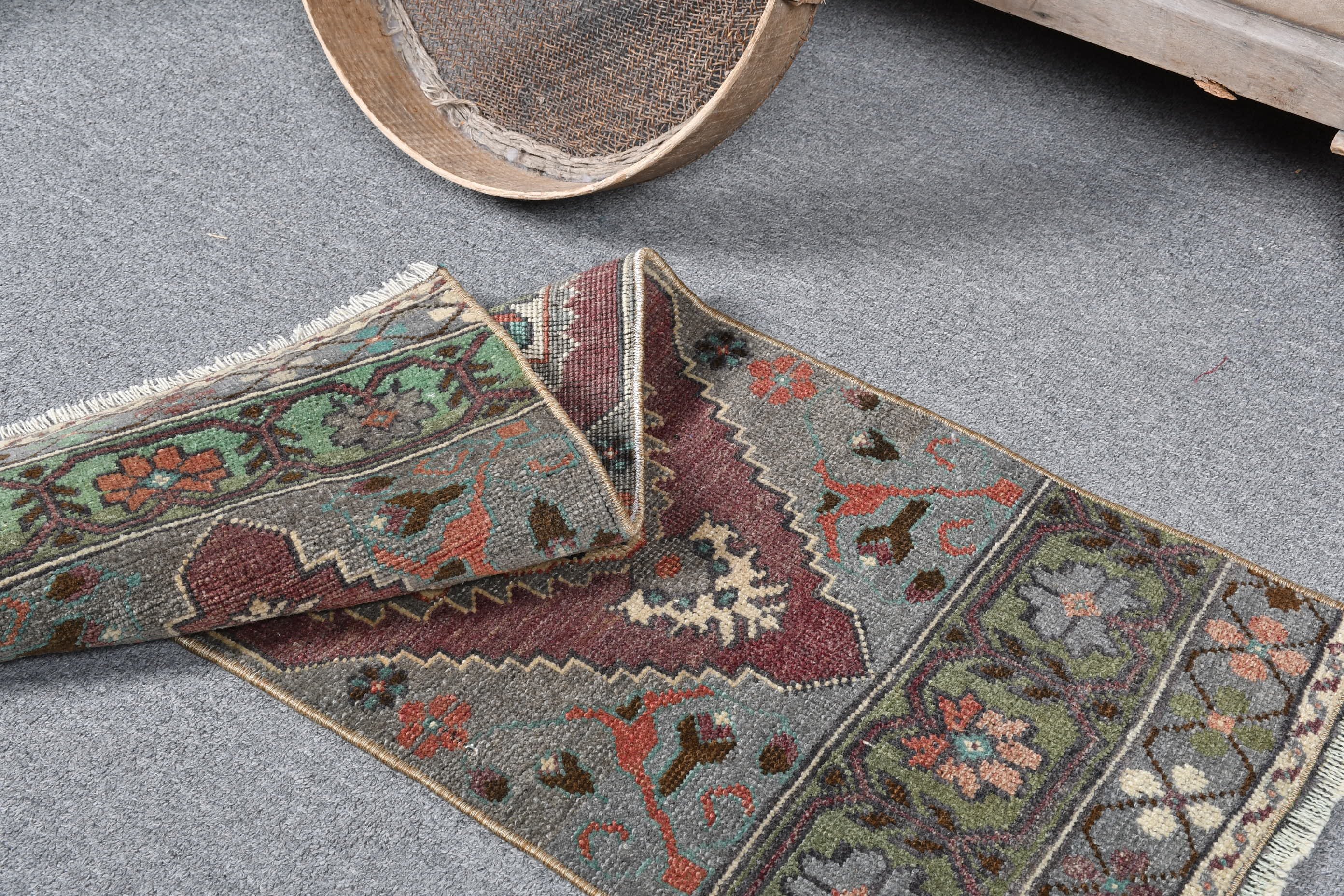 Kitchen Rug, Antique Rug, 1.3x3.5 ft Small Rug, Wool Rugs, Bedroom Rug, Gray Anatolian Rug, Rugs for Car Mat, Vintage Rug, Turkish Rug