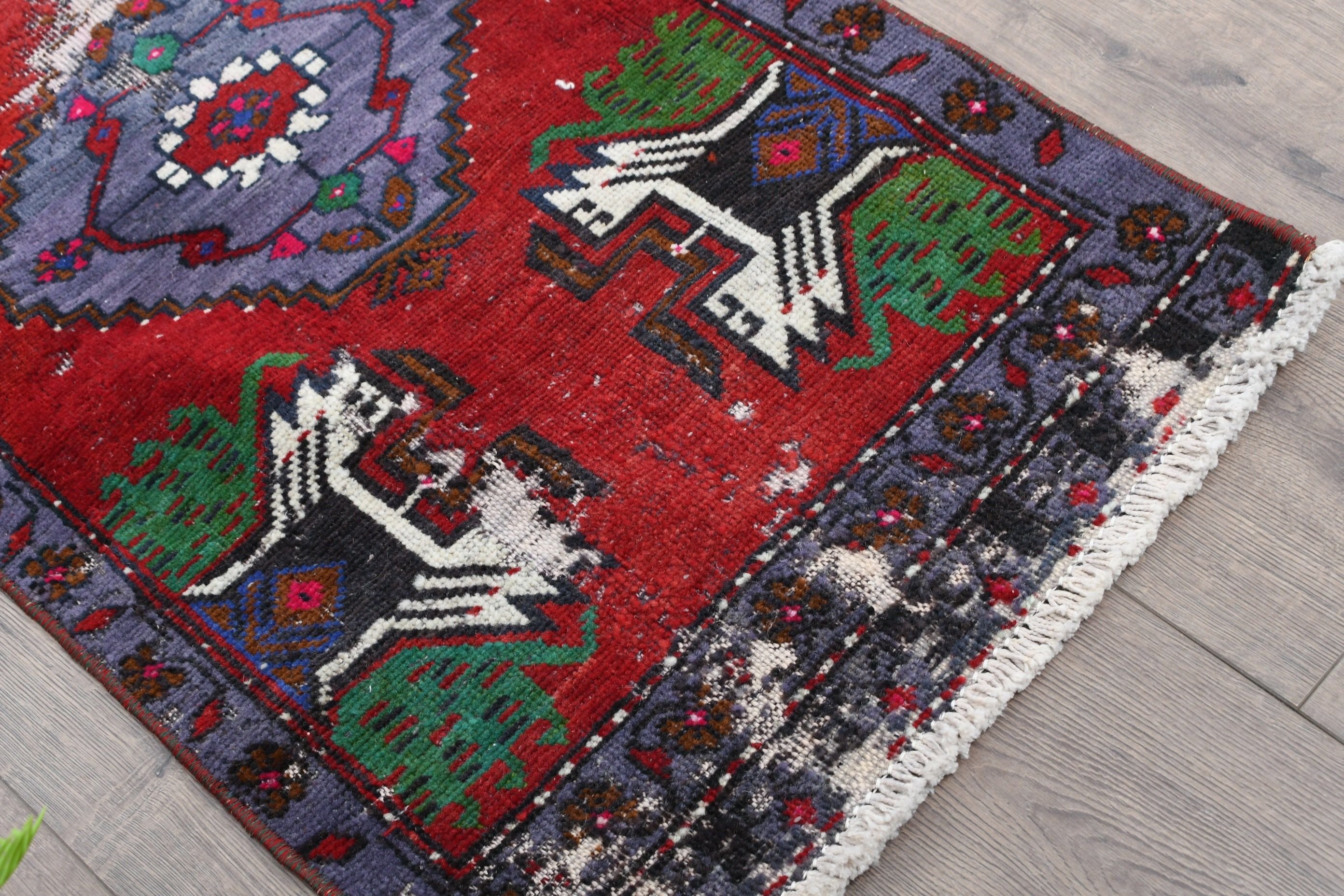 Car Mat Rugs, Vintage Rug, Kitchen Rug, Anatolian Rug, Turkish Rug, Red Floor Rug, Rugs for Bedroom, 1.7x3.1 ft Small Rugs, Wool Rugs