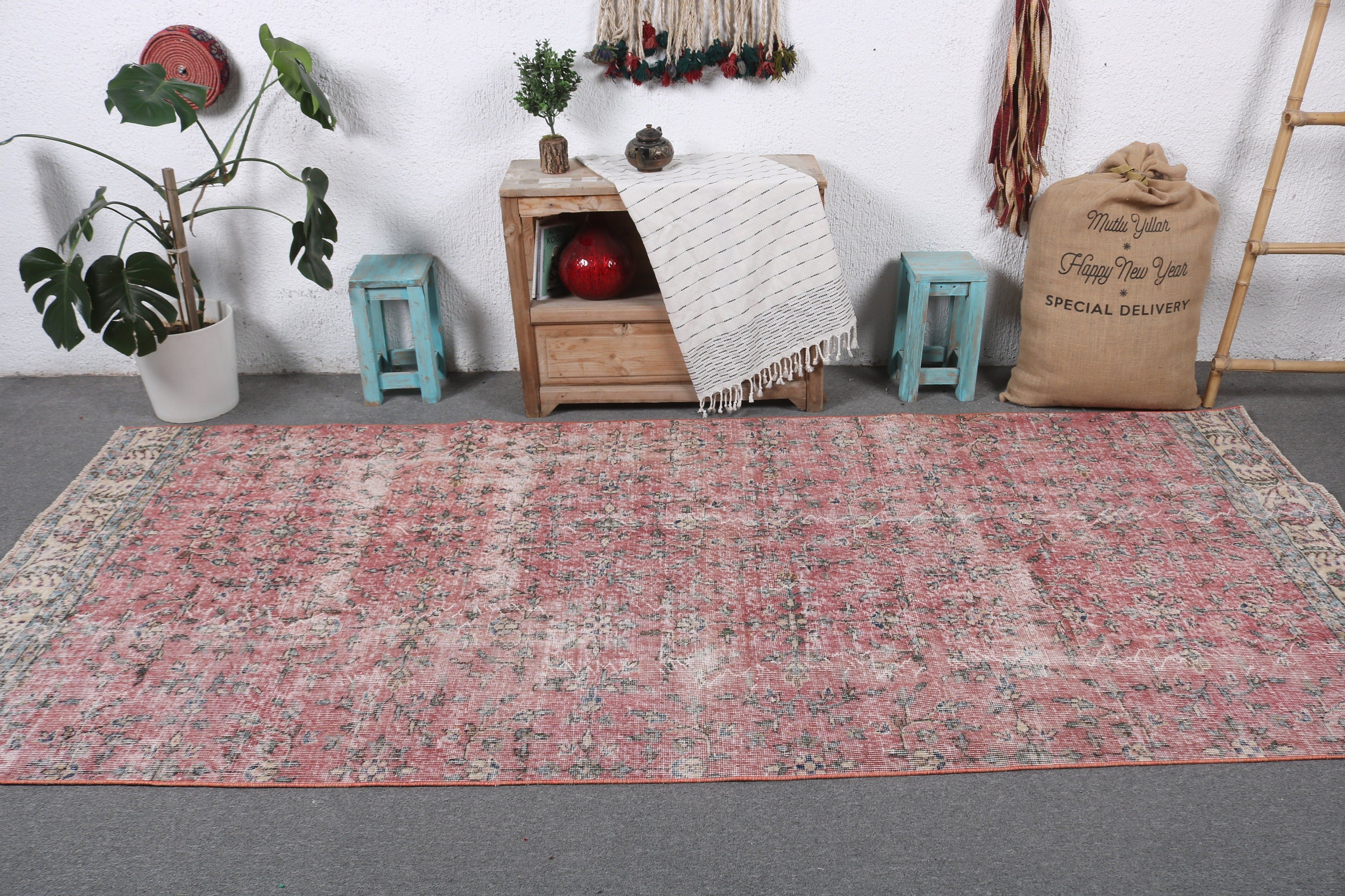 Dining Room Rugs, Home Decor Rugs, Turkish Rugs, Red Moroccan Rugs, Living Room Rugs, Vintage Rug, 4.3x9.9 ft Large Rugs, Luxury Rug